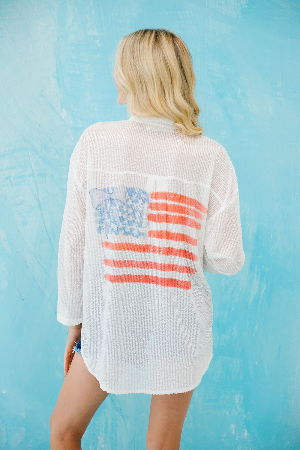 **WATERCOLOR FLAG SEQUIN BUTTON DOWN - SMALL PULLOVER Judith March