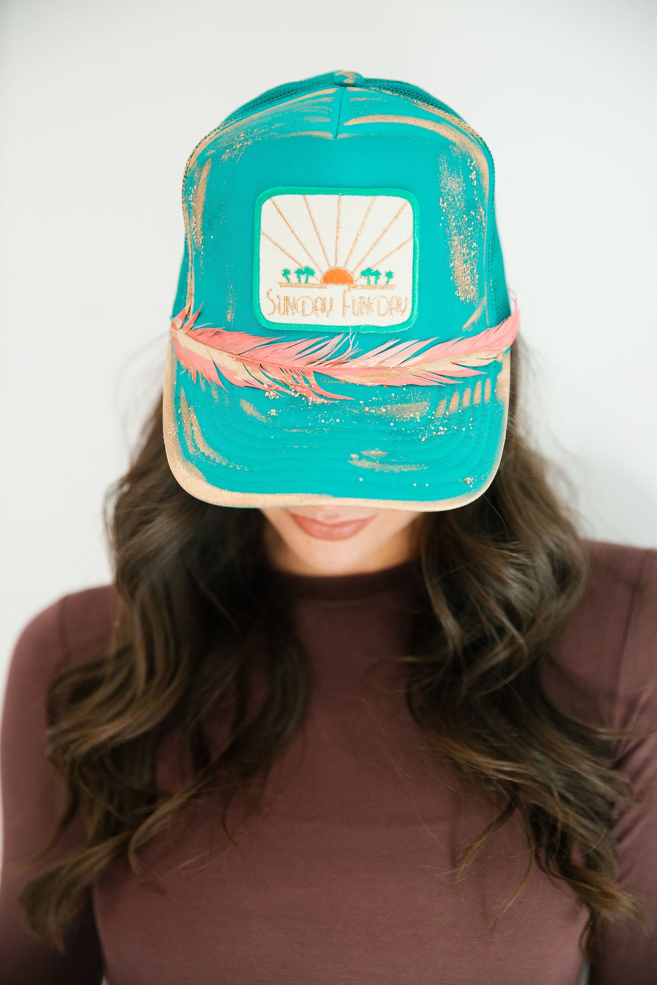 SUNDAY FUNDAY TURQUOISE TRUCKER HAT TRUCKER HAT Judith March