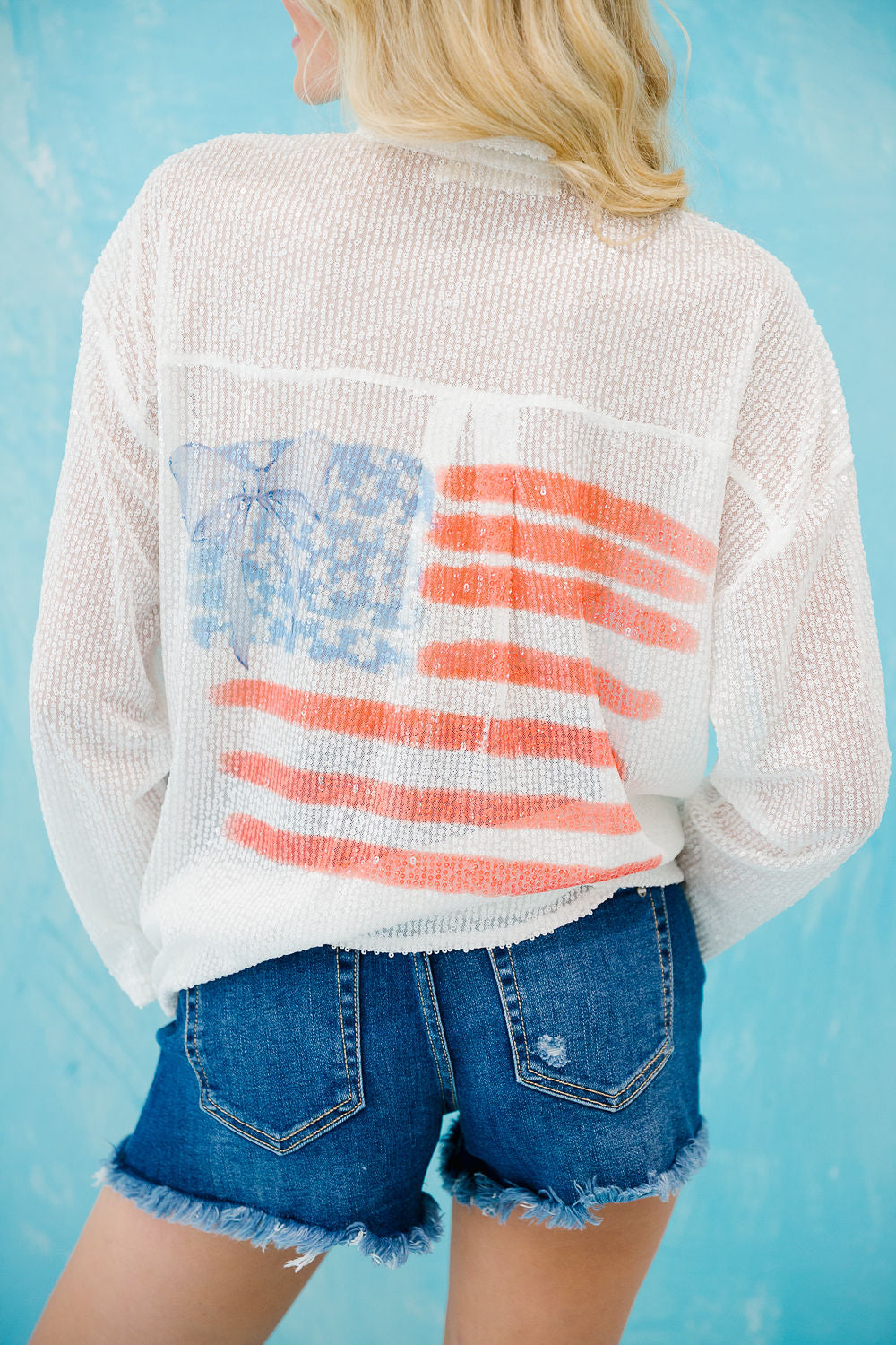 **WATERCOLOR FLAG SEQUIN BUTTON DOWN - SMALL PULLOVER Judith March