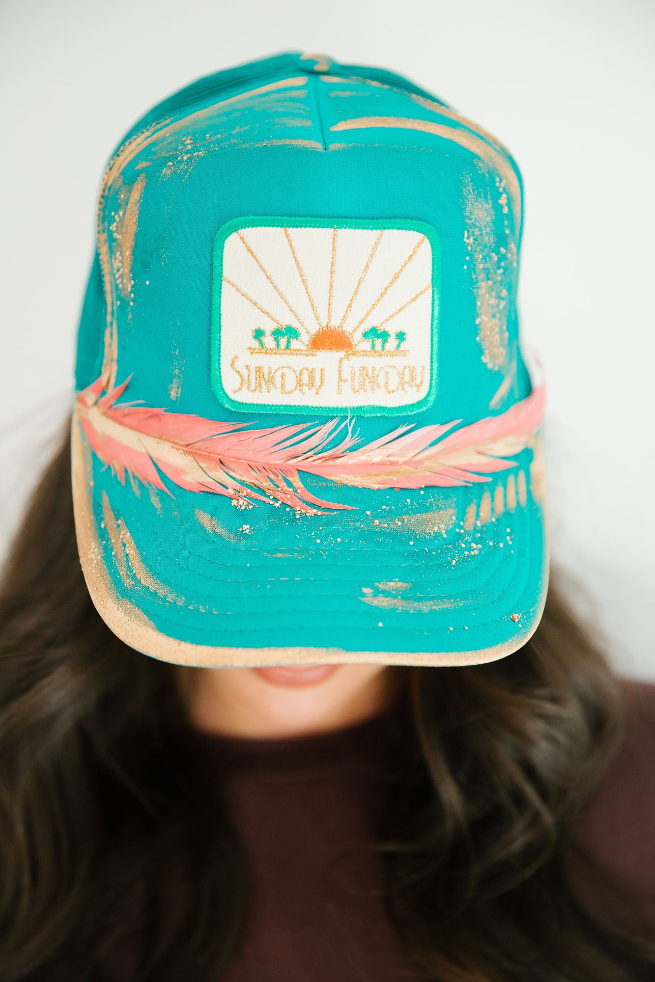 SUNDAY FUNDAY TURQUOISE TRUCKER HAT TRUCKER HAT Judith March