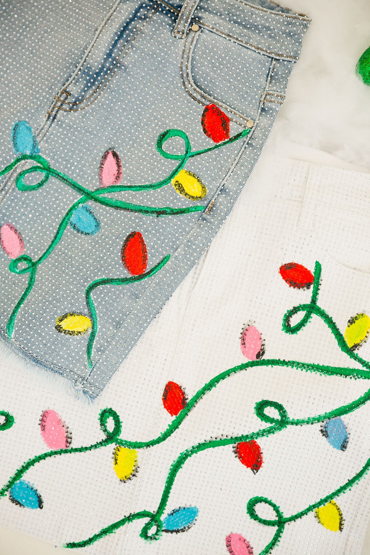 DECK THE HALLS WHITE DIAMOND DENIM SKIRT SHORTS Judith March