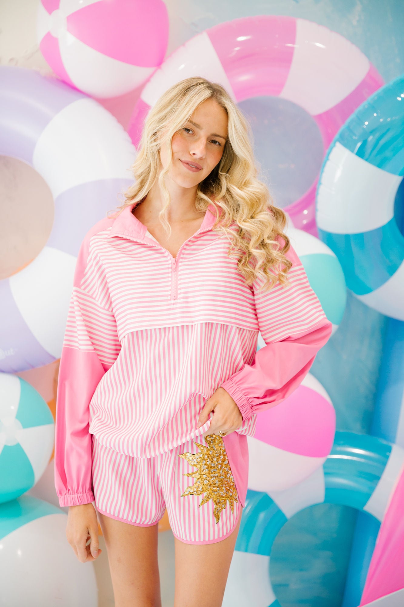 SUNKISSED PINK STRIPED SHORTS SWEATER Judith March