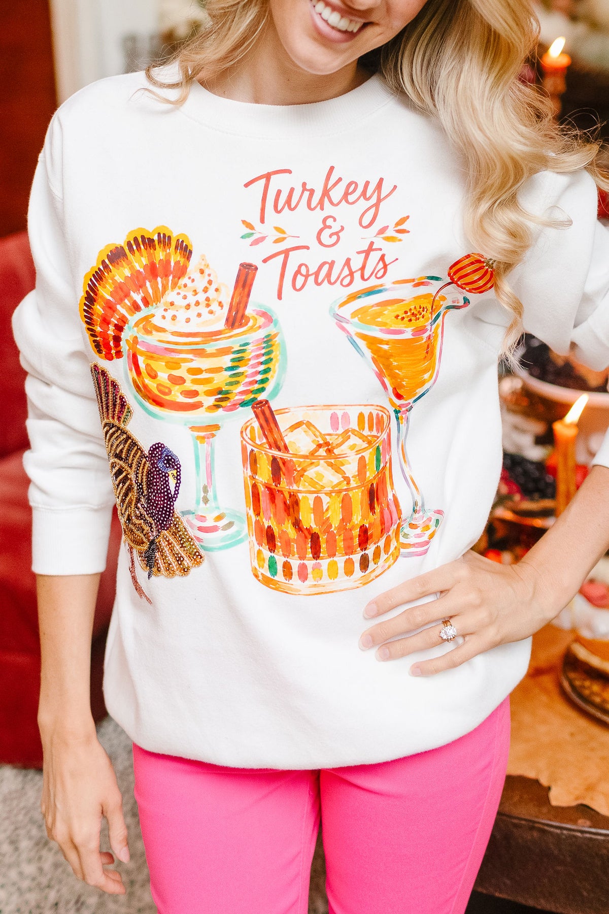 TURKEY & TOASTS WHITE PULLOVER PULLOVER Judith March