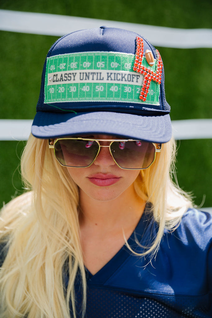 DOWN THE FIELD NAVY TRUCKER HAT TRUCKER HAT Judith March