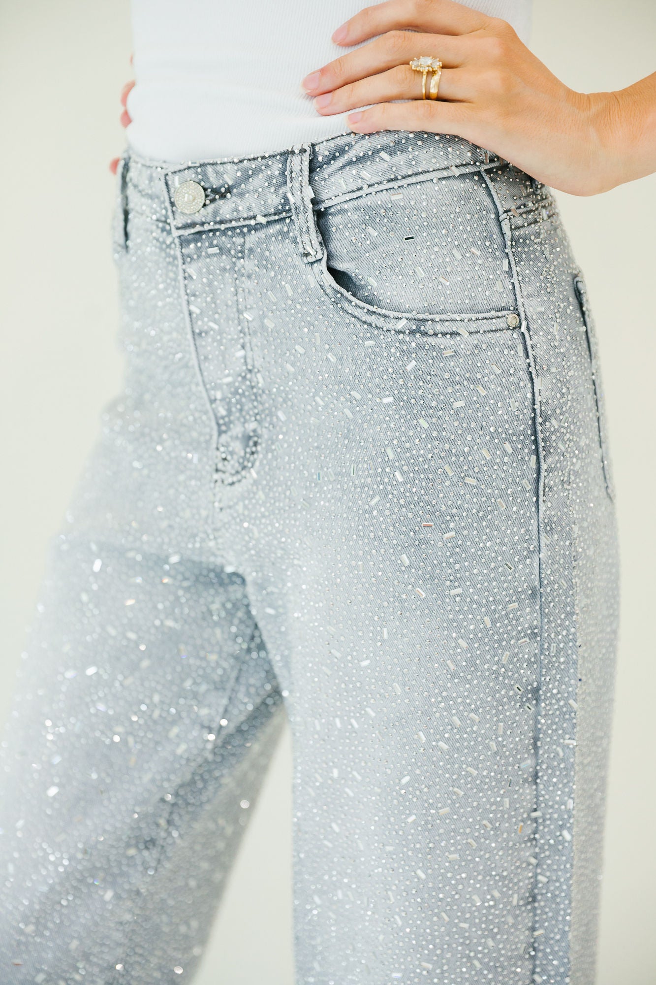 BEJEWELED LIGHT WASH JEANS Pants Judith March