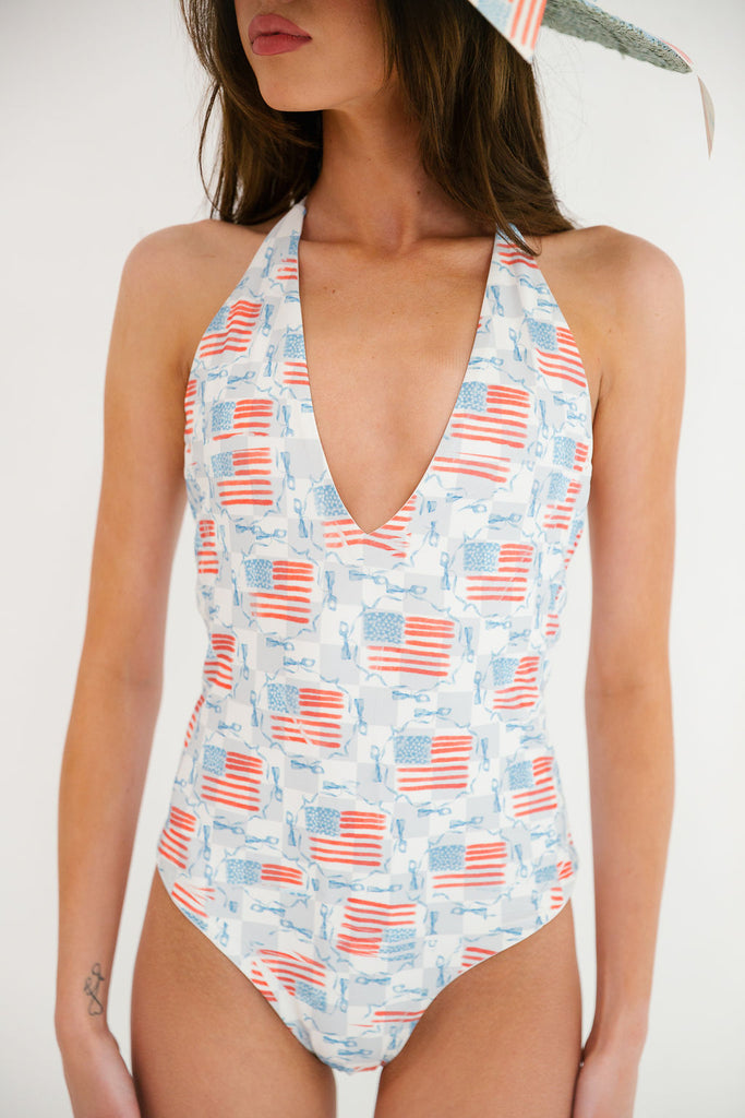 RED WHITE AND BOWS ONE PIECE SWIM Judith March