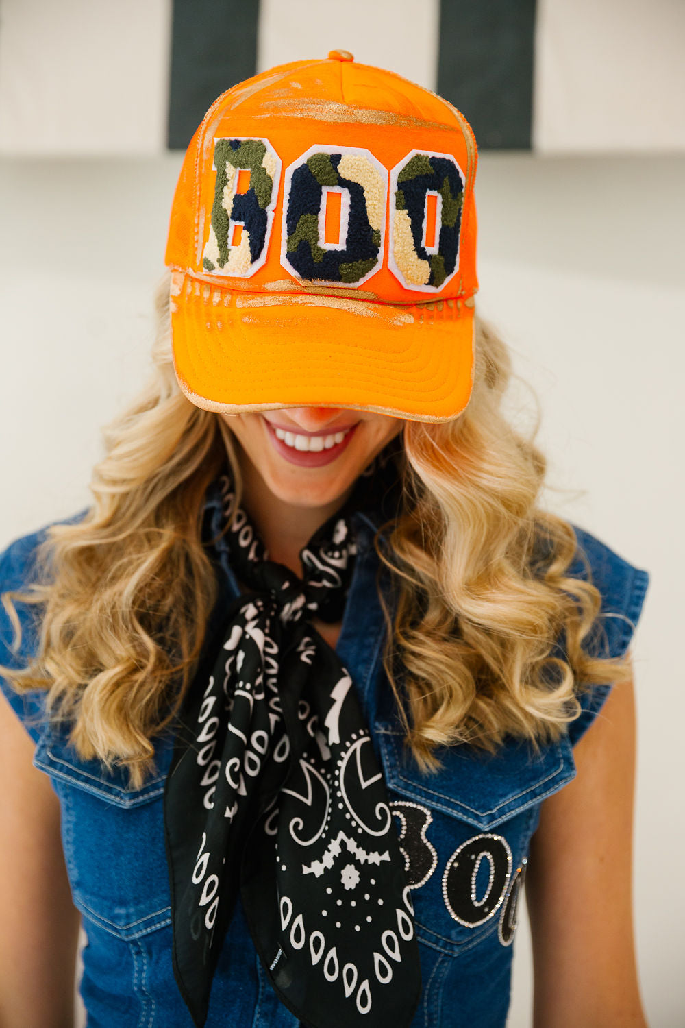 CAMO BOO ORANGE TRUCKER HAT TRUCKER HAT Judith March