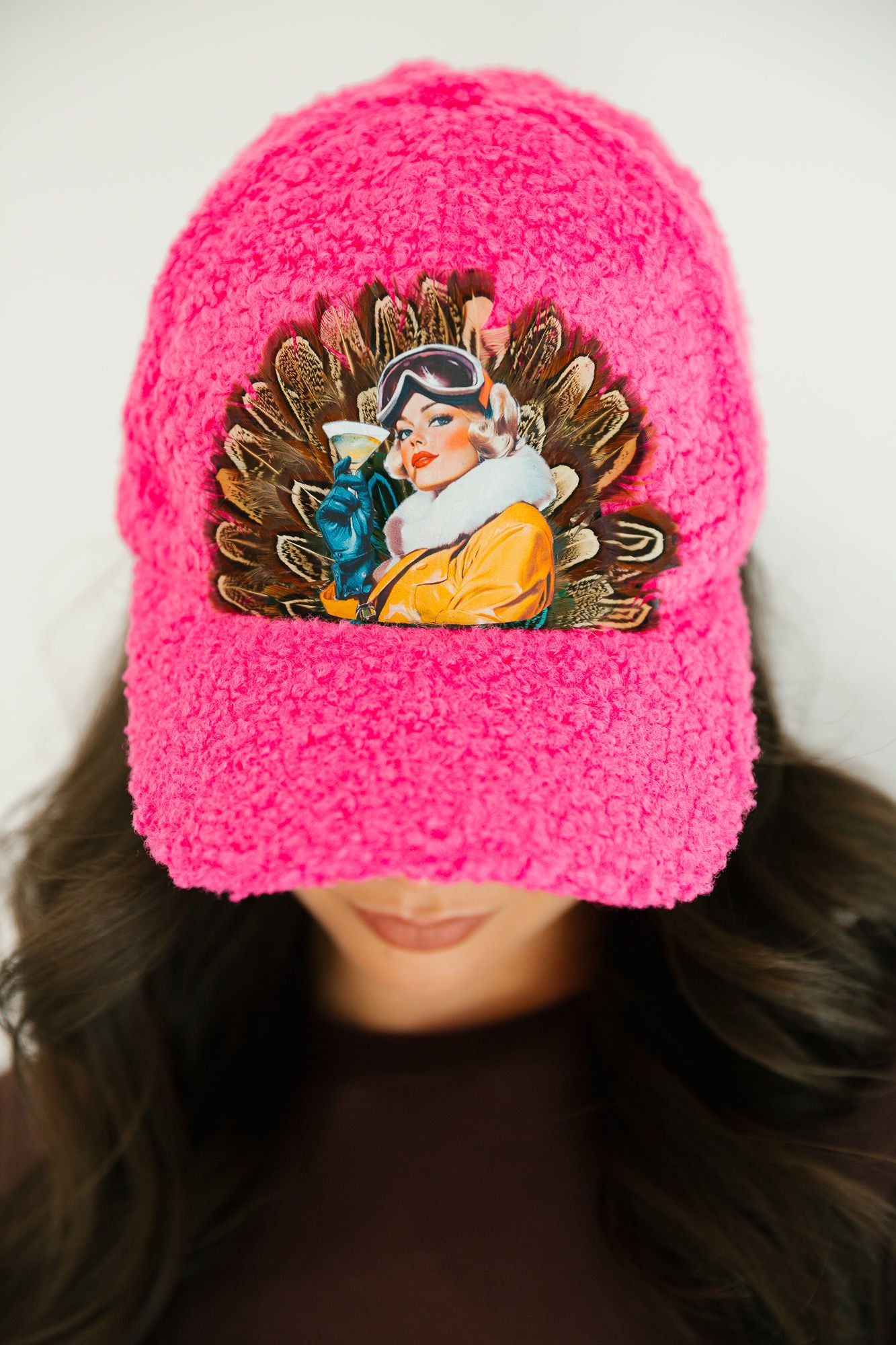 SLOPESIDE SPRITZ PINK SHERPA HAT TRUCKER HAT Judith March