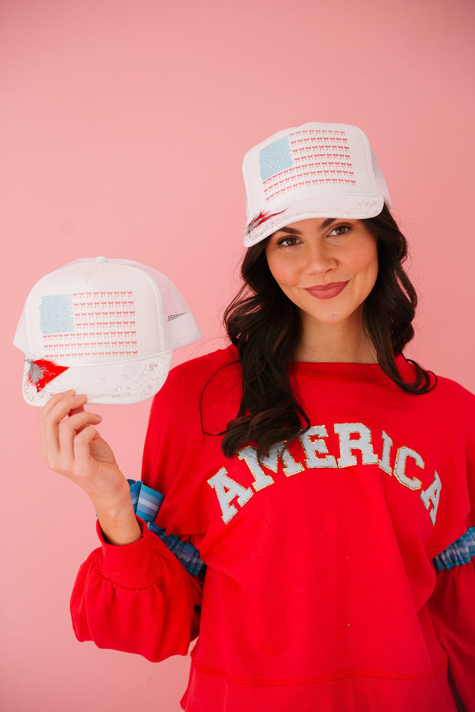 MINI KIDS BOW FLAG WHITE TRUCKER HAT TRUCKER HAT Judith March   