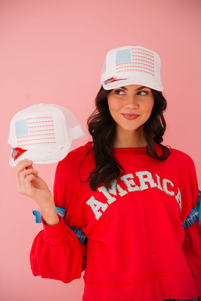 MINI KIDS BOW FLAG WHITE TRUCKER HAT TRUCKER HAT Judith March   