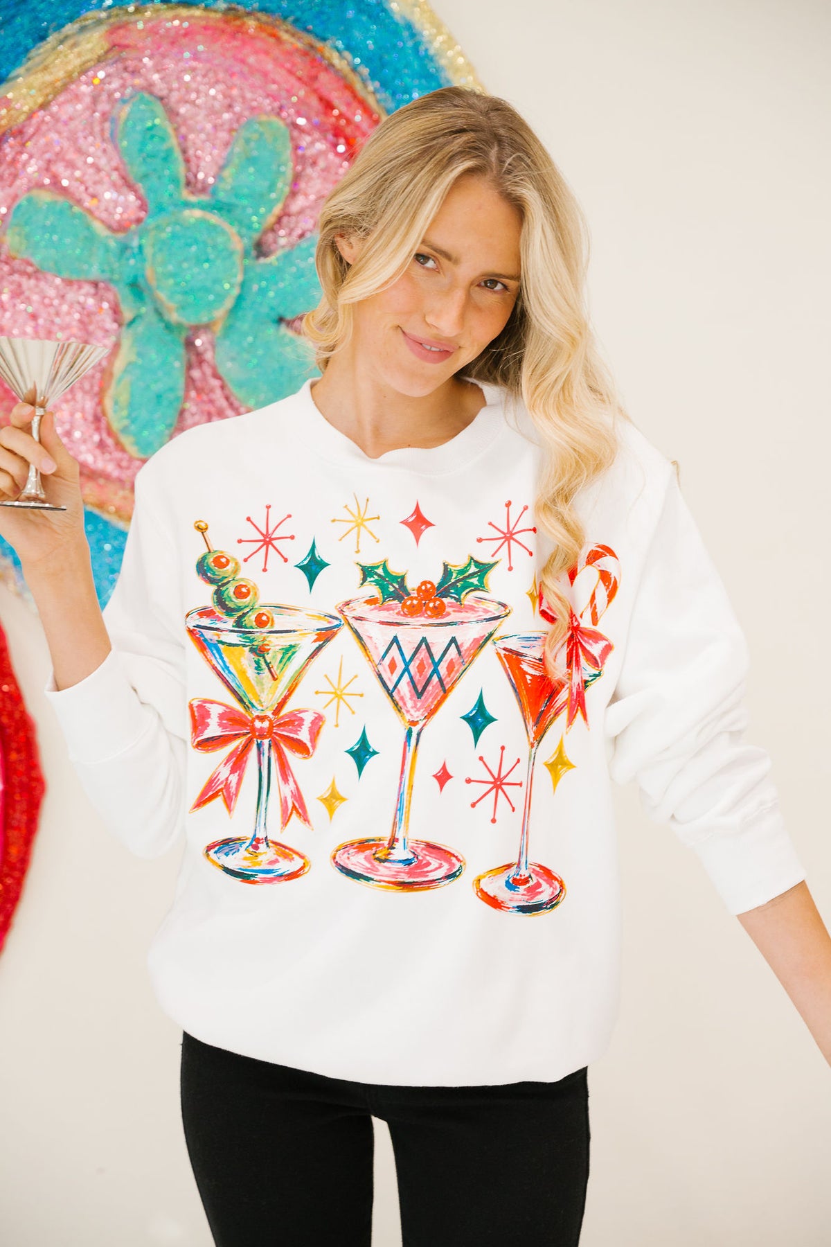 MARTINIS & MISTLETOE WHITE PULLOVER PULLOVER Judith March
