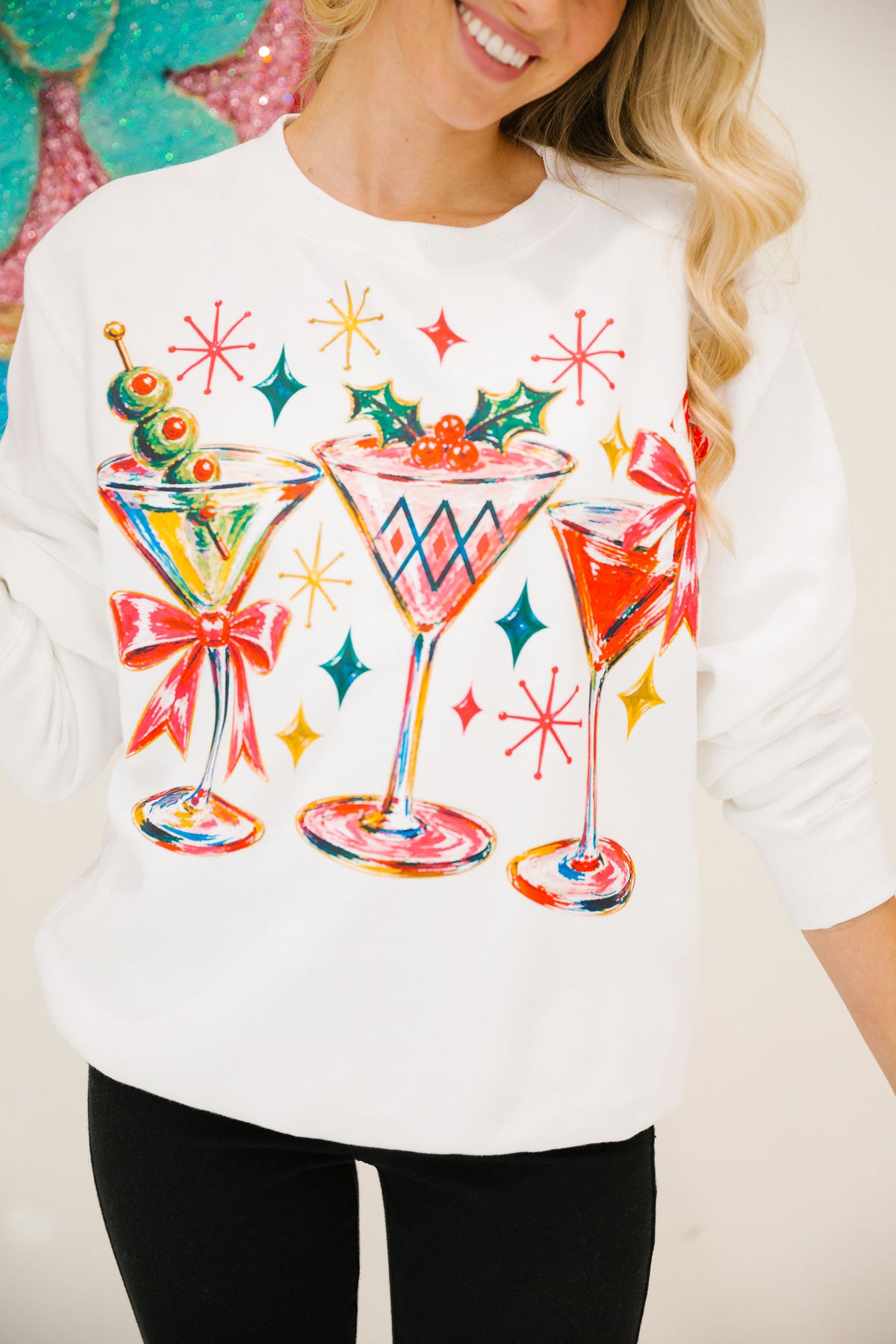 MARTINIS & MISTLETOE WHITE PULLOVER PULLOVER Judith March