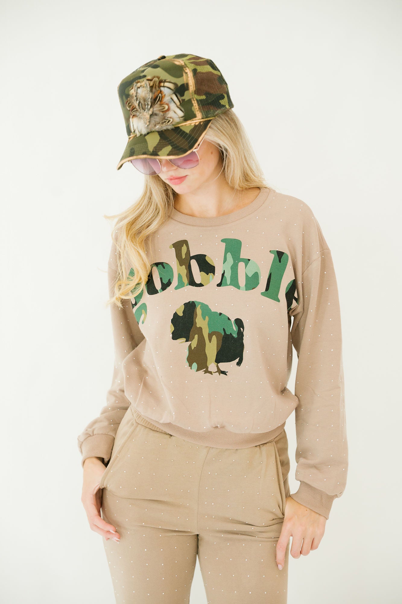 GOBBLE CAMO BEJEWELED LOUNGE SET Loungewear Judith March