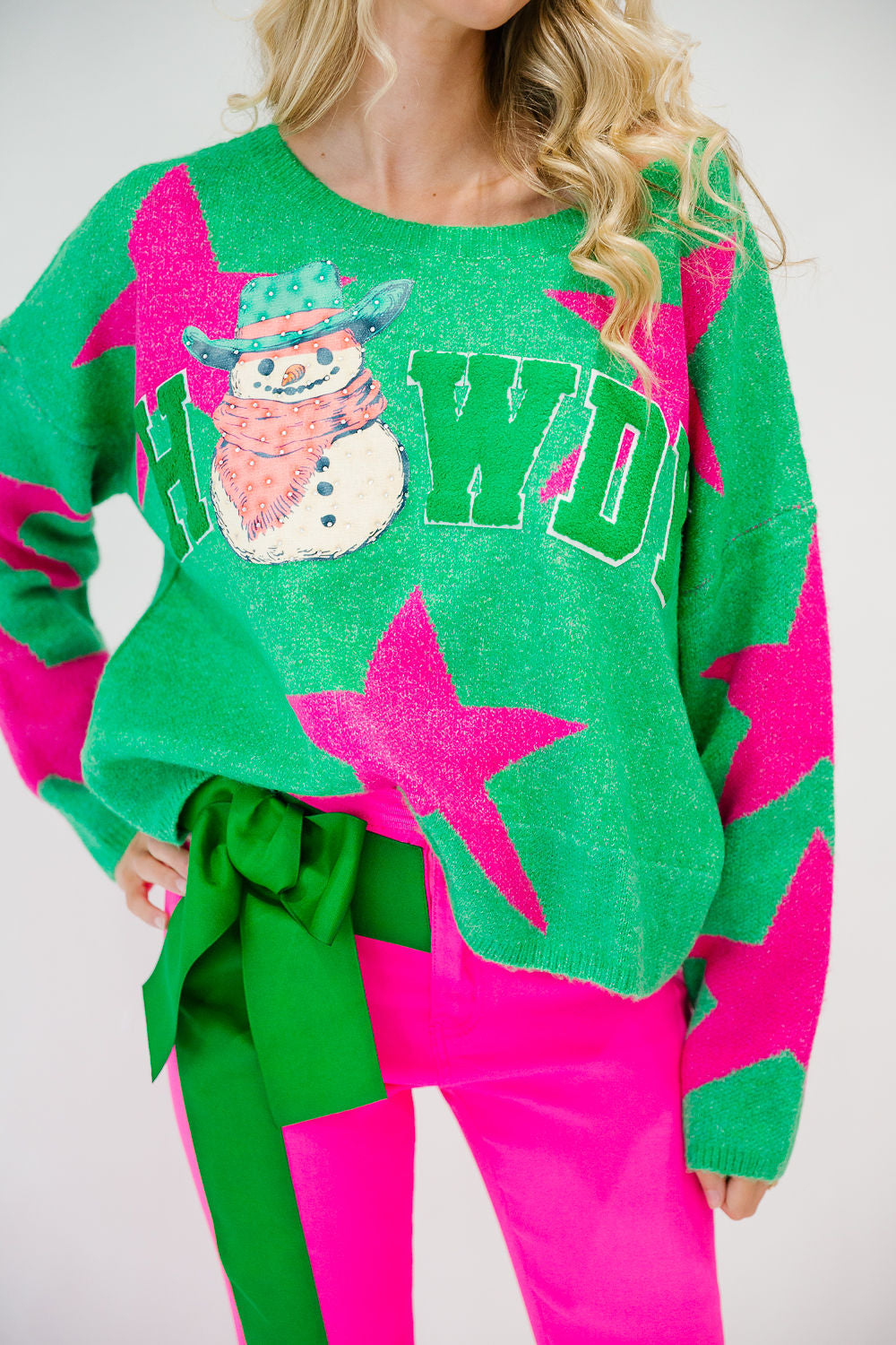 HOWDY SNOWMAN GREEN STAR SWEATER SWEATER Judith March