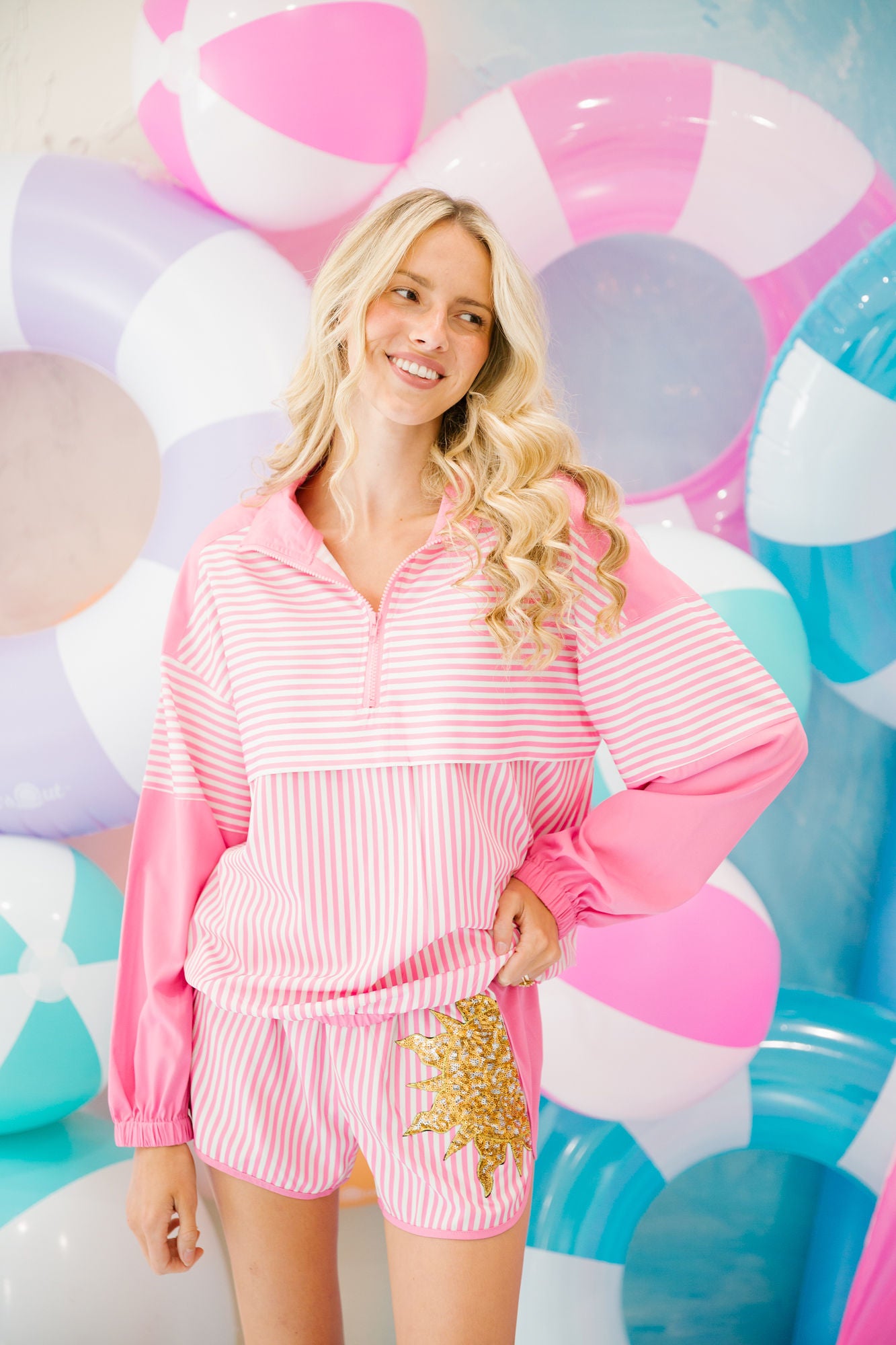 SUNKISSED PINK STRIPED SHORTS SWEATER Judith March