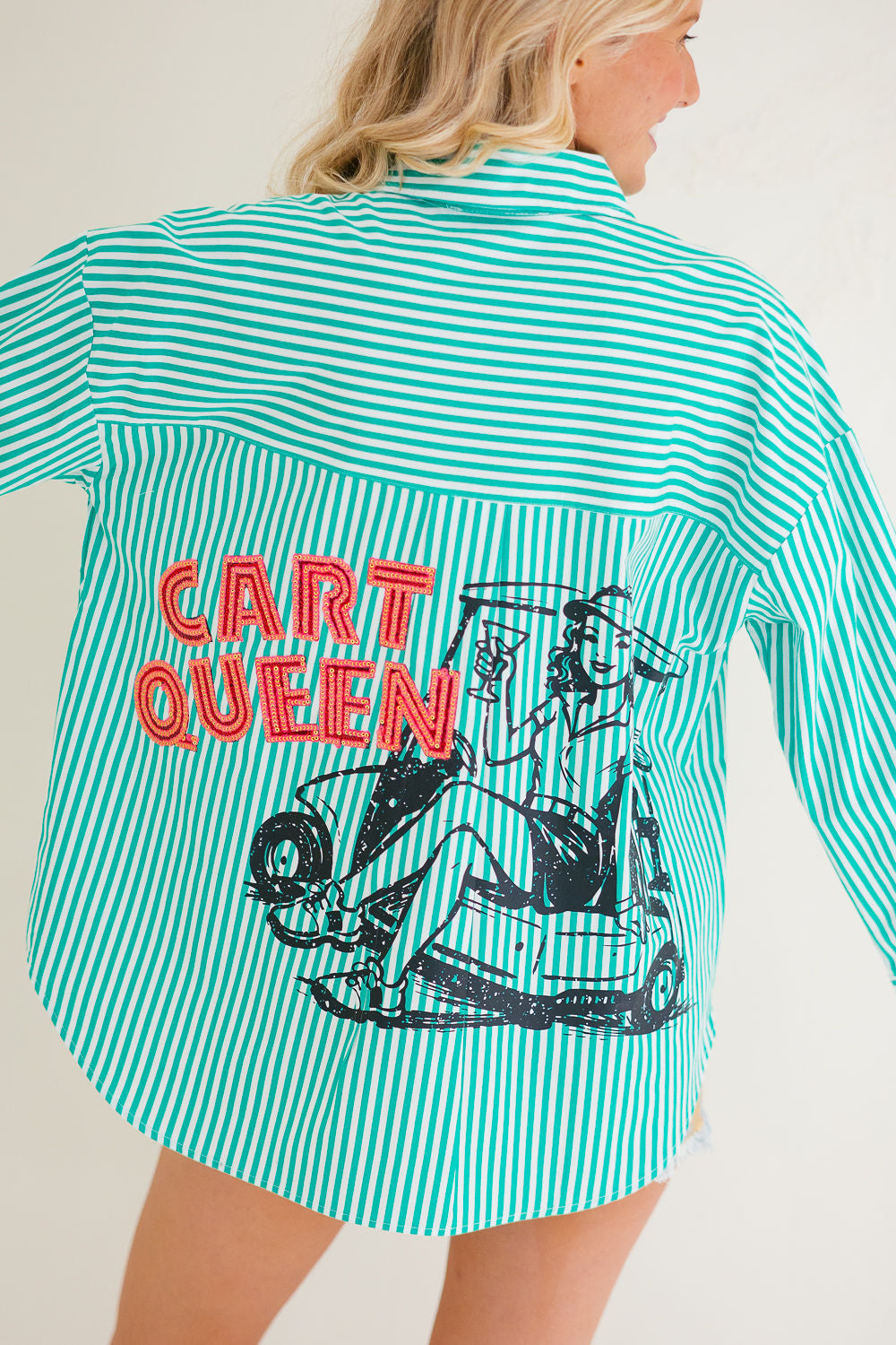 CART QUEEN GREEN STRIPED BUTTON DOWN Button Down Judith March