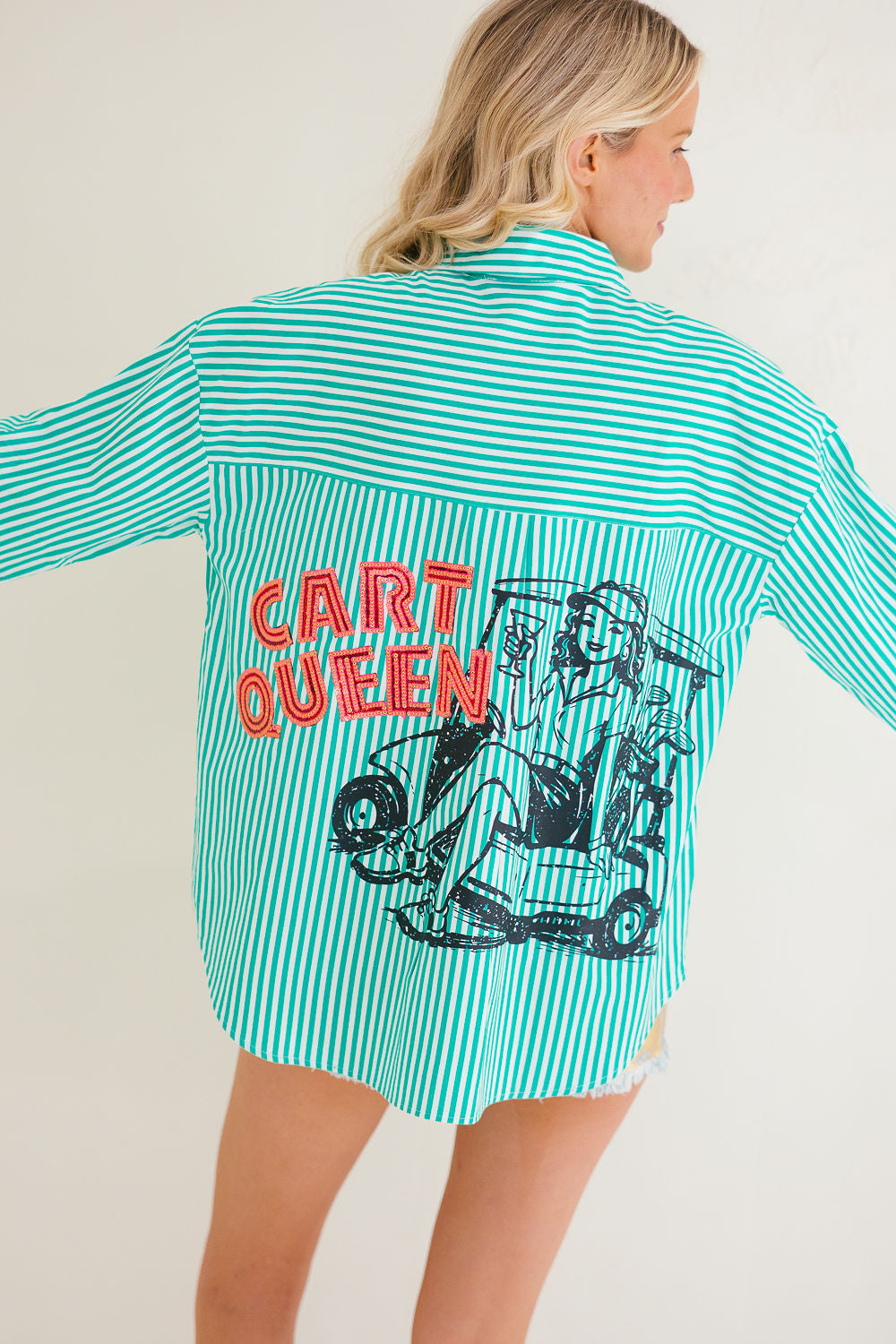 CART QUEEN GREEN STRIPED BUTTON DOWN Button Down Judith March