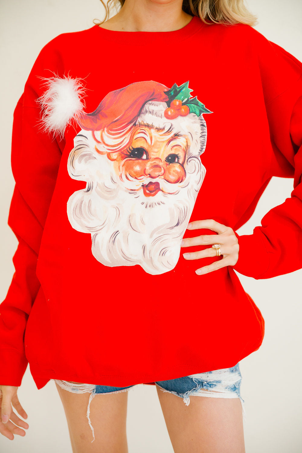 *SANTA MISTLETOE RED PULLOVER - LARGE PULLOVER Judith March