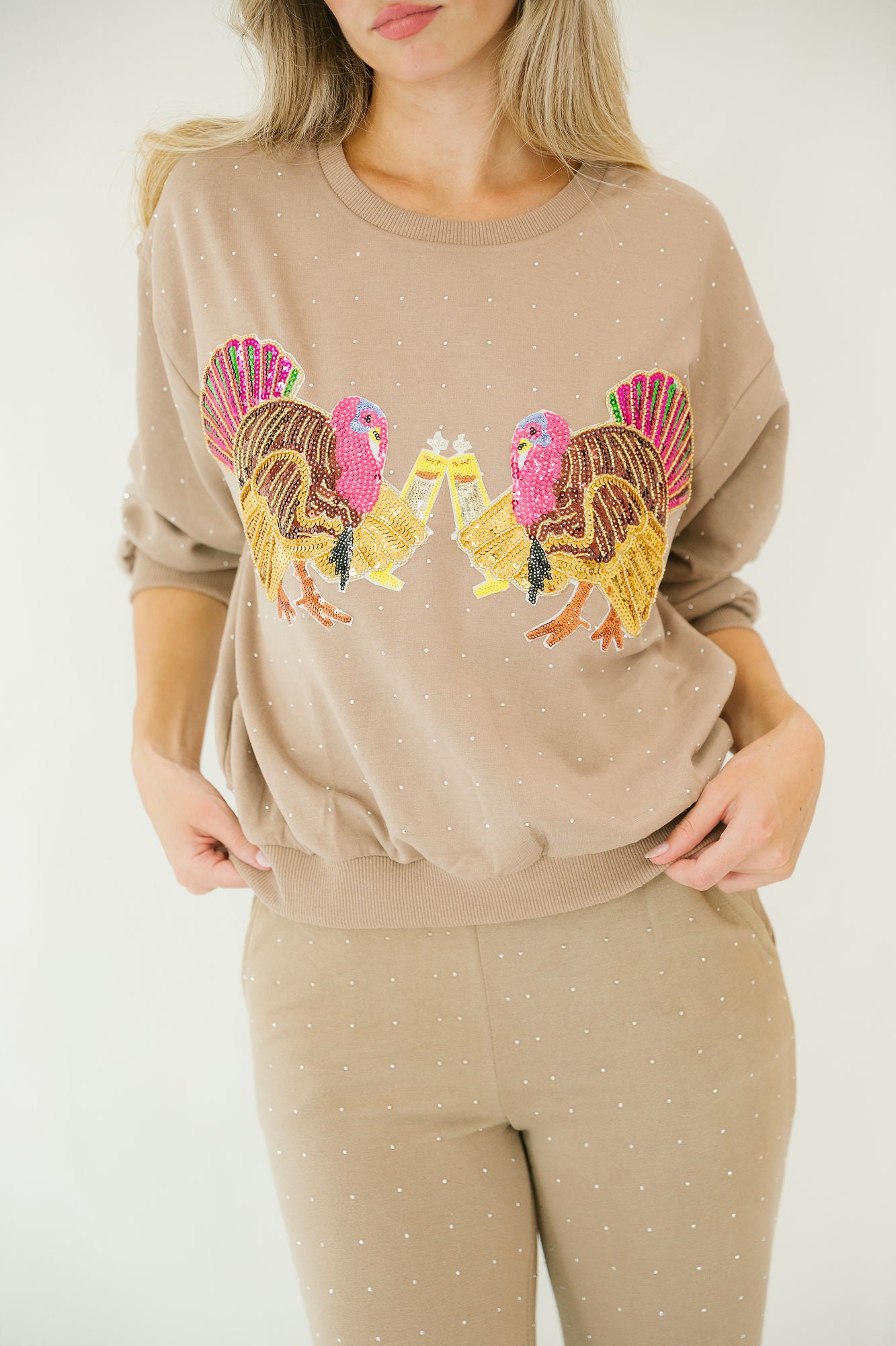 TURKEY CHEERS BEJEWELED LOUNGE SET Loungewear Judith March