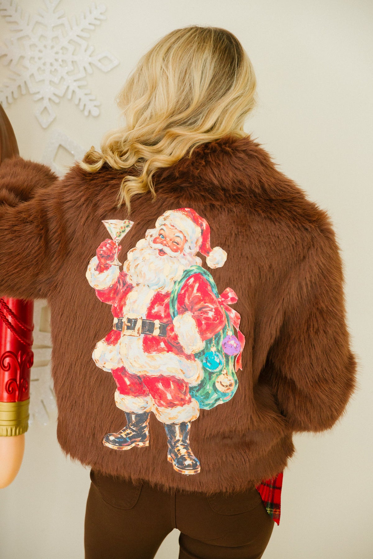 SANTA CLAUS SIPS BROWN FUR COAT JACKET Judith March