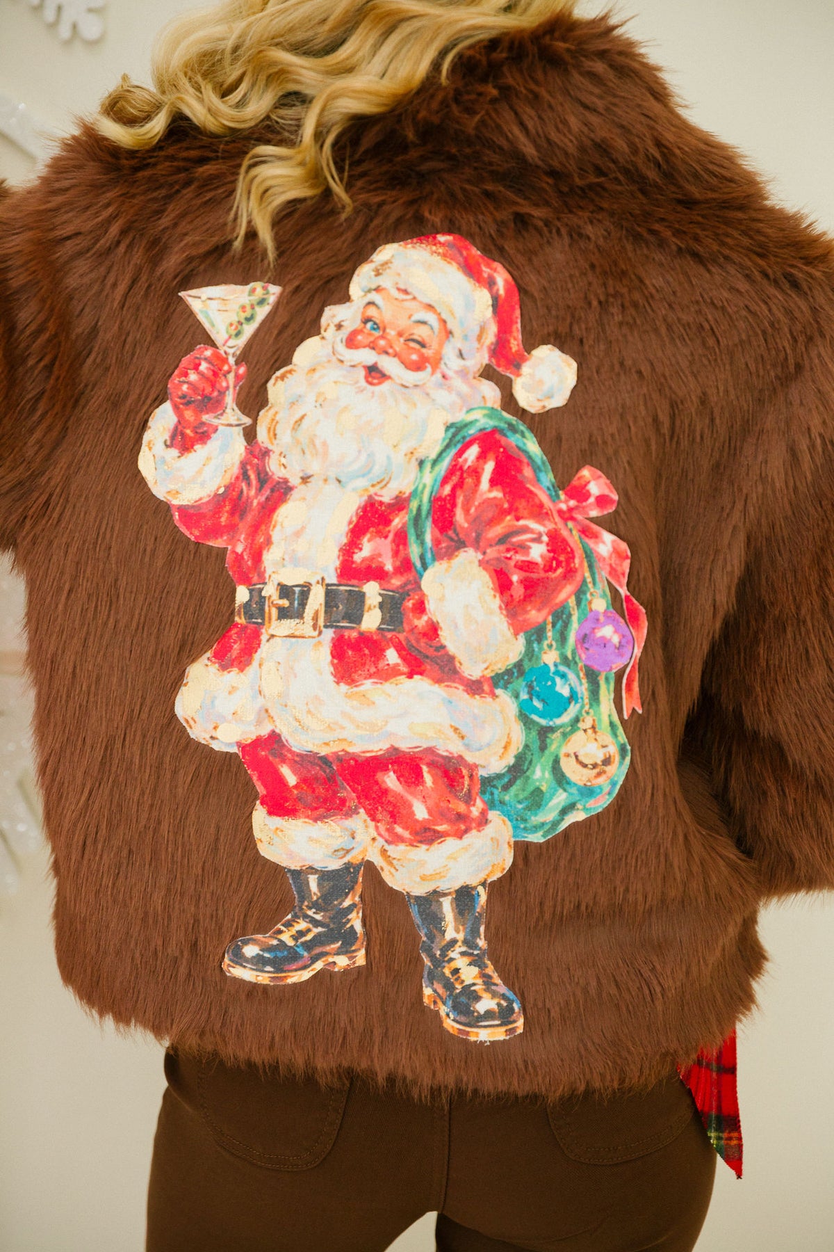 SANTA CLAUS SIPS BROWN FUR COAT JACKET Judith March