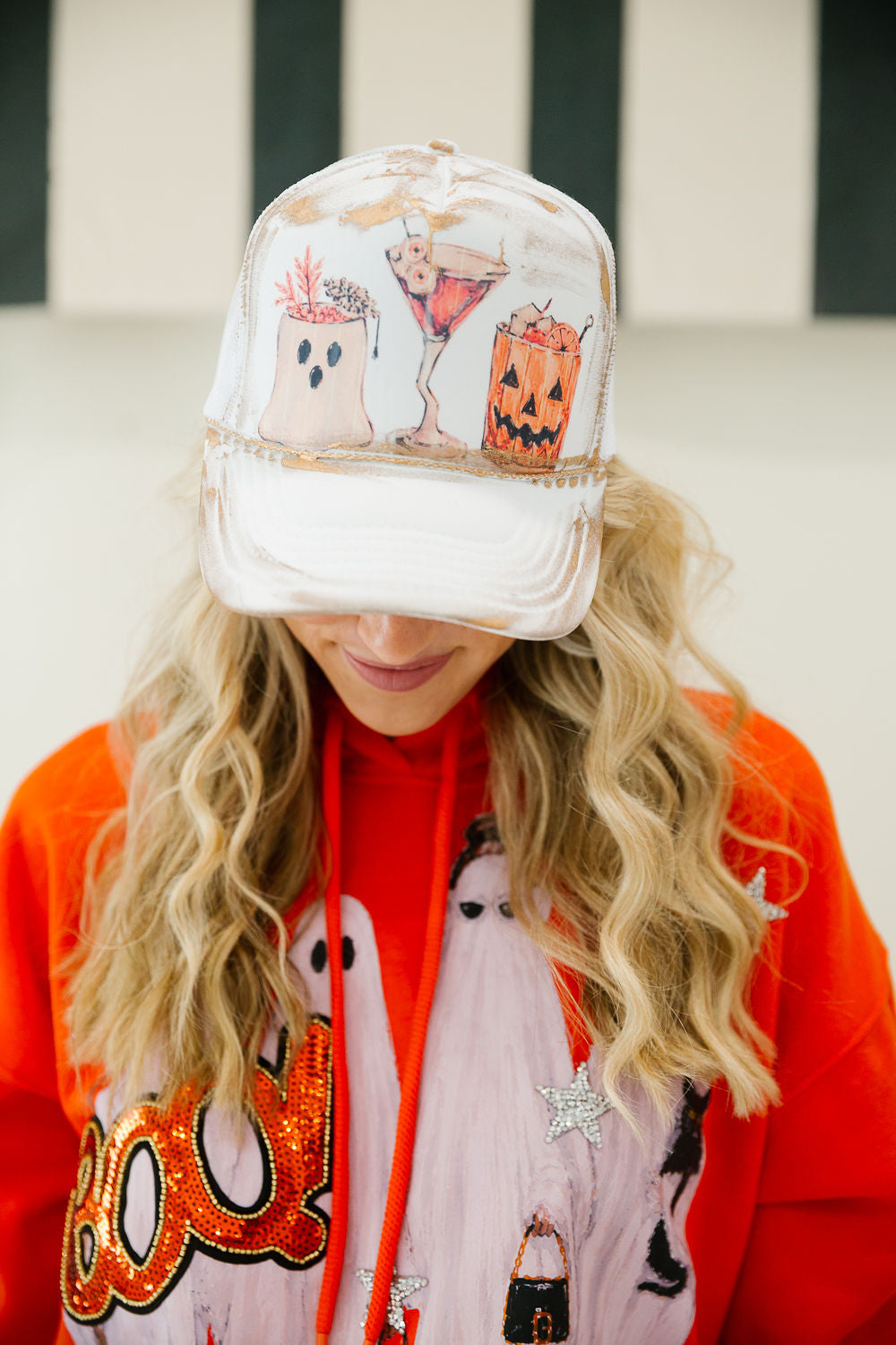 SPOOKY SIPS WHITE TRUCKER HAT TRUCKER HAT Judith March