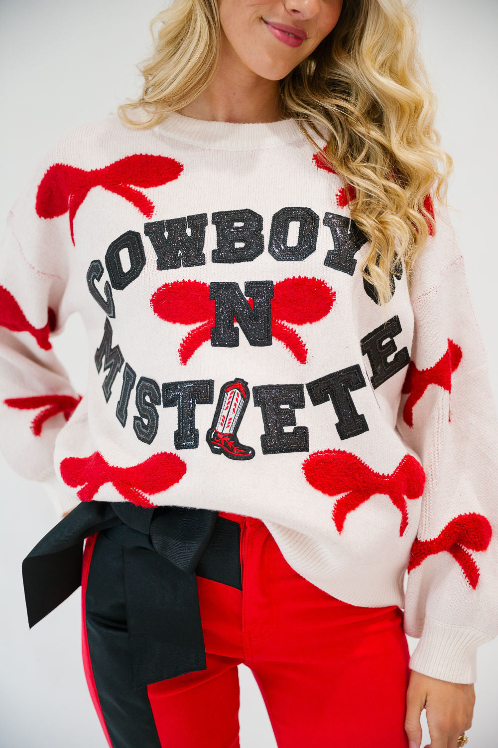 COWBOYS N MISTLETOE BOW SWEATER SWEATER Judith March
