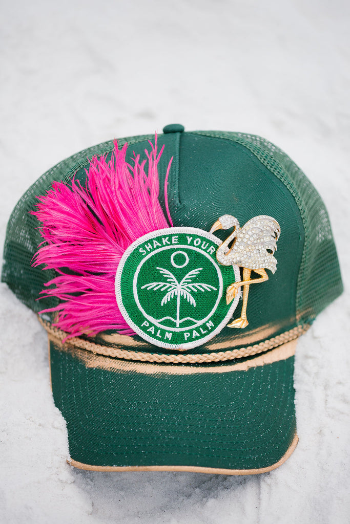 SHAKE YOUR PALM PALM GREEN STRUCTURED HAT TRUCKER HAT Judith March