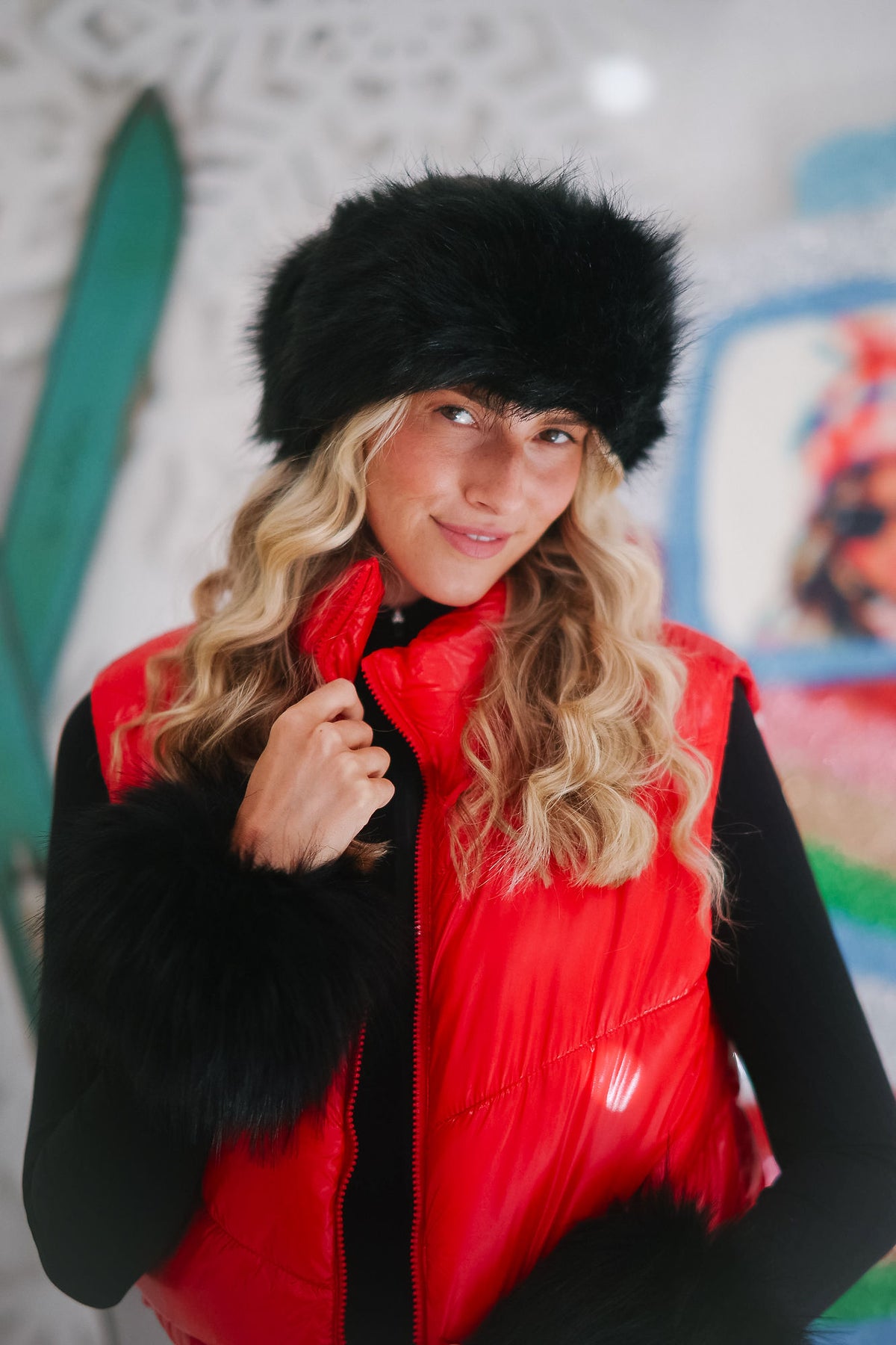 FROSTED & FABULOUS FUR HEAD WRAP BUCKET HAT Judith March BLACK