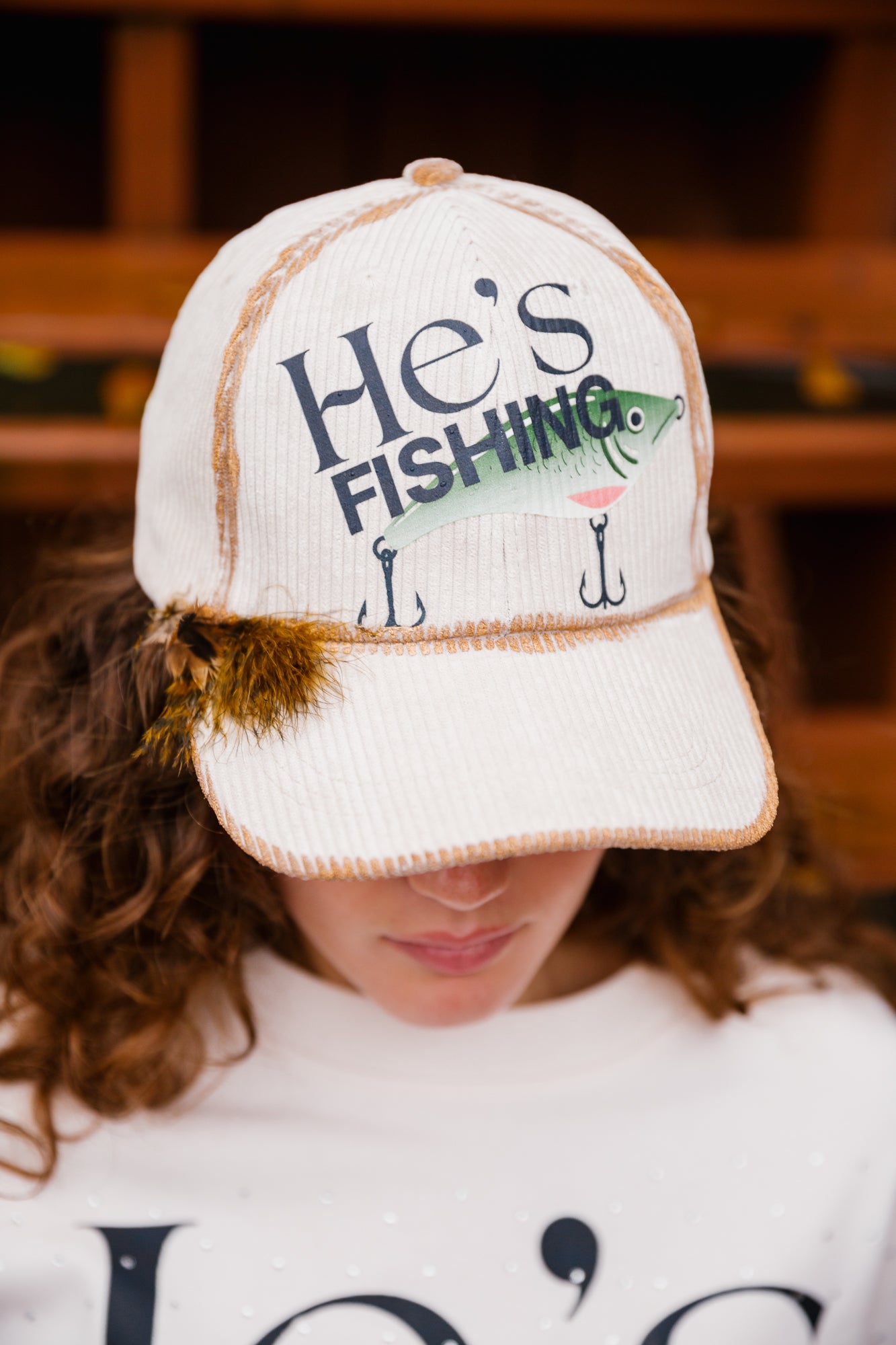 HE'S FISHING CORDUROY HAT
