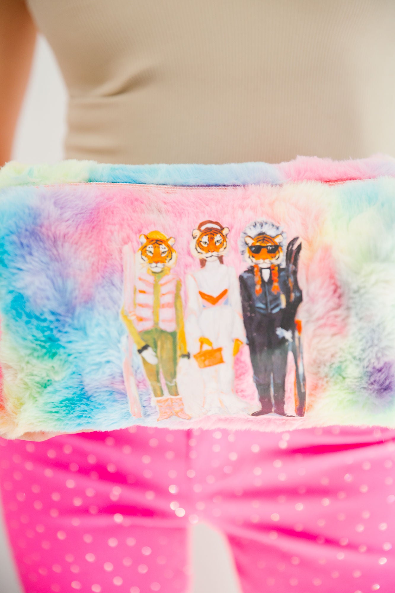 STRIPES & SLOPES RAINBOW FUZZY BAG Cosmetic & Toiletry Bags Judith March