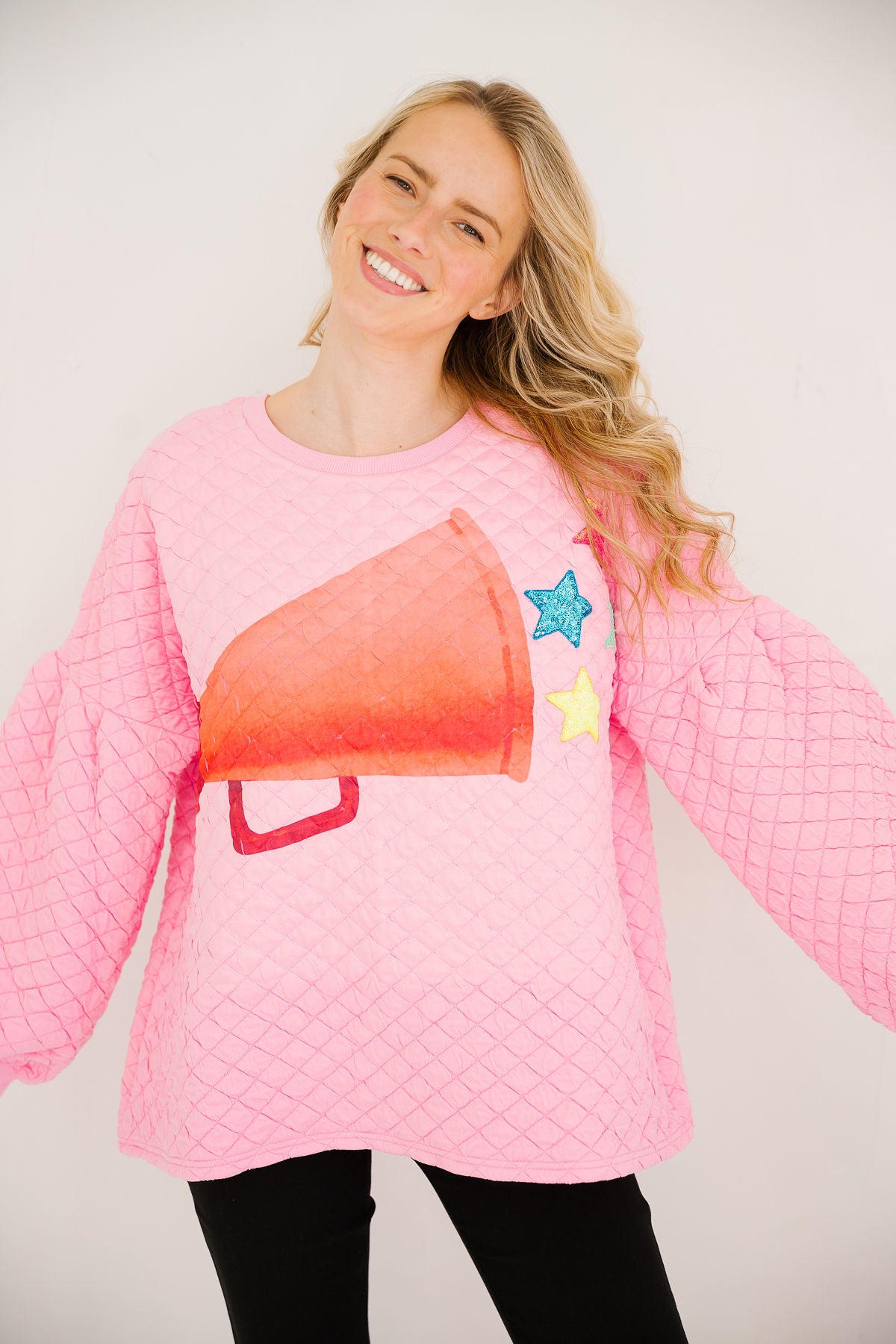 *GO CHEER PINK QUILTED PULLOVER - MEDIUM PULLOVER Judith March