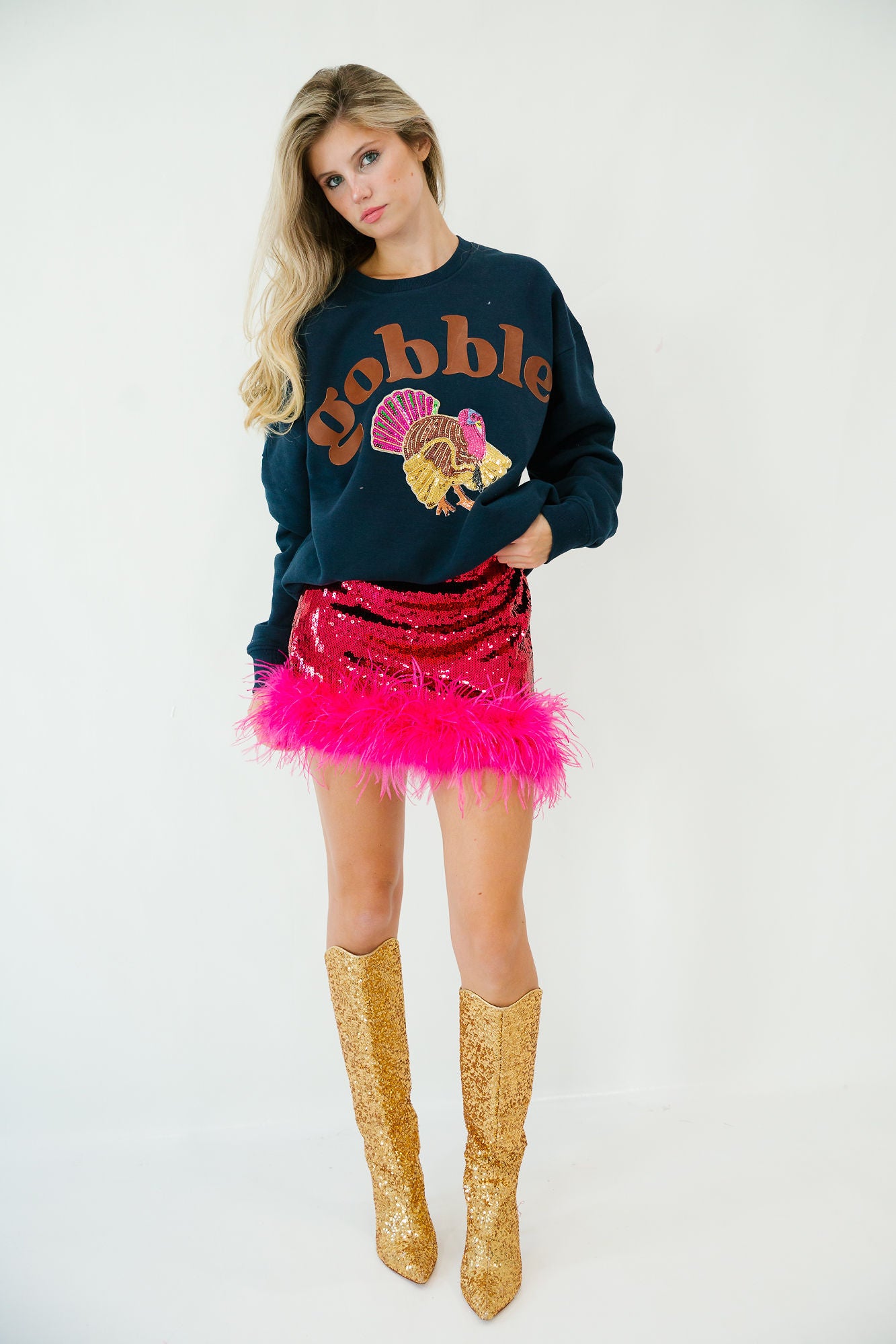 GOBBLE TURKEY NAVY PULLOVER PULLOVER Judith March