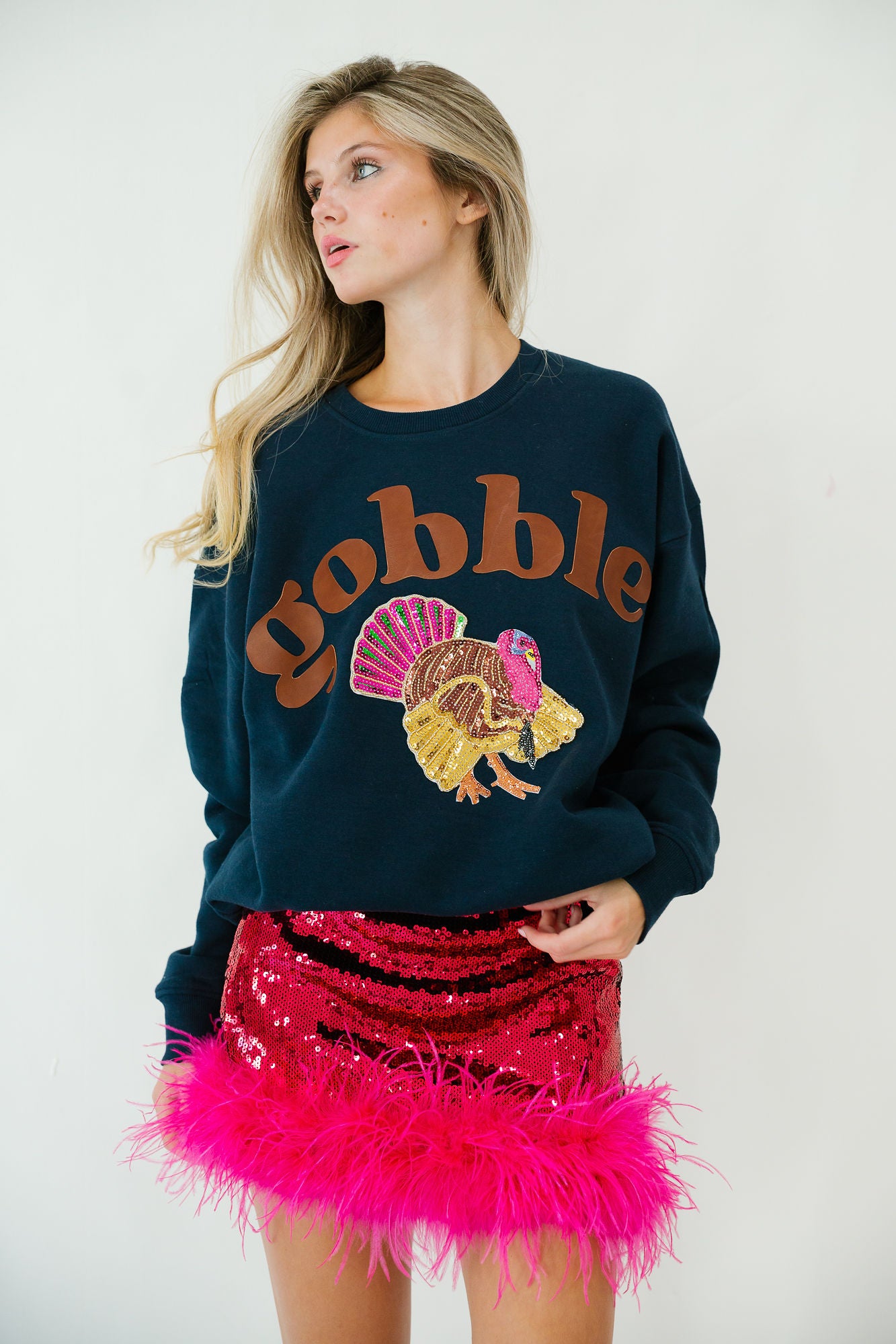 GOBBLE TURKEY NAVY PULLOVER PULLOVER Judith March