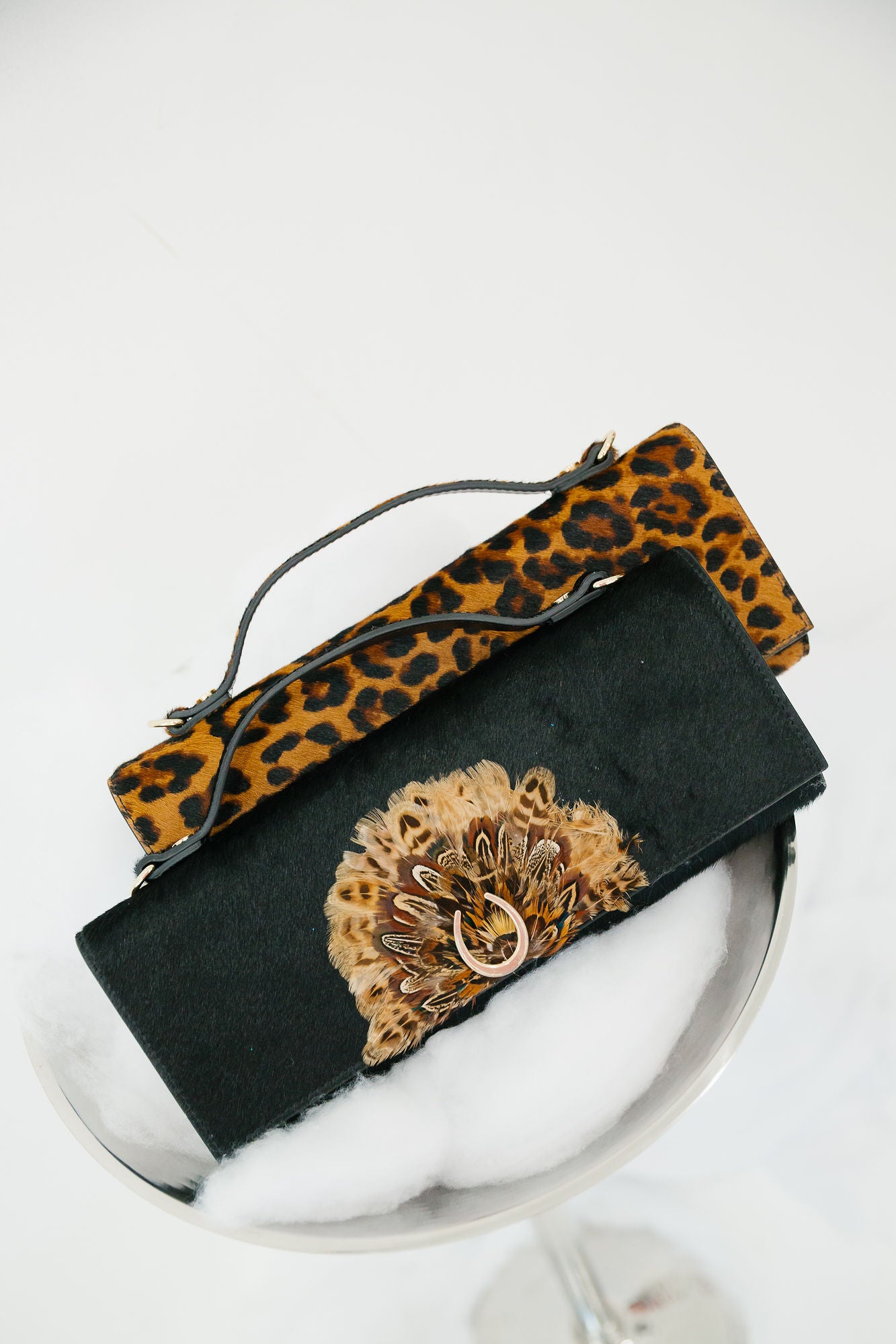 LUCKY FEATHER BLACK HANDBAG Clutch Judith March