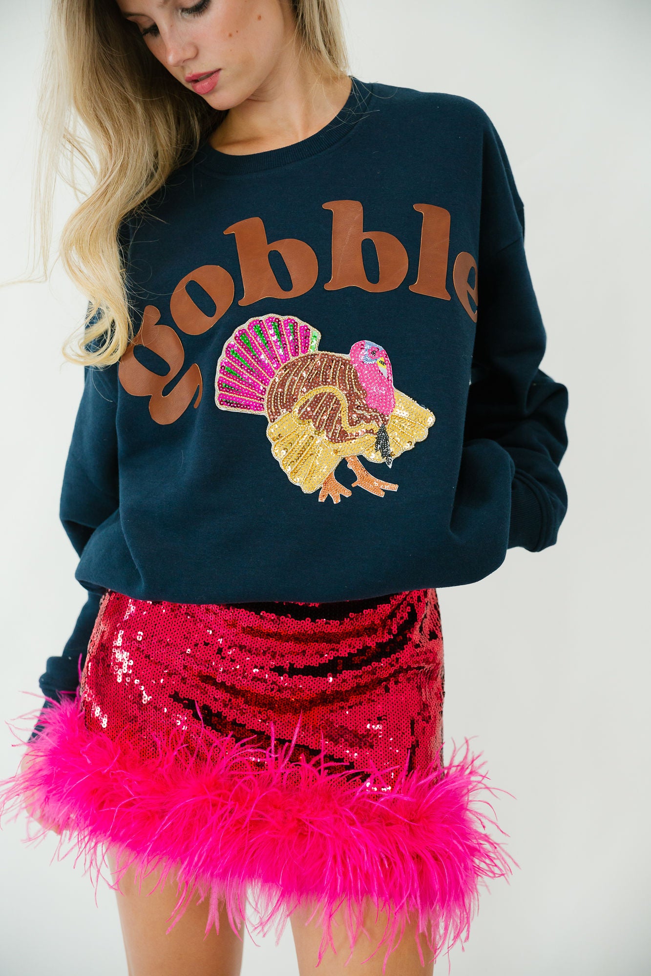 GOBBLE TURKEY NAVY PULLOVER PULLOVER Judith March