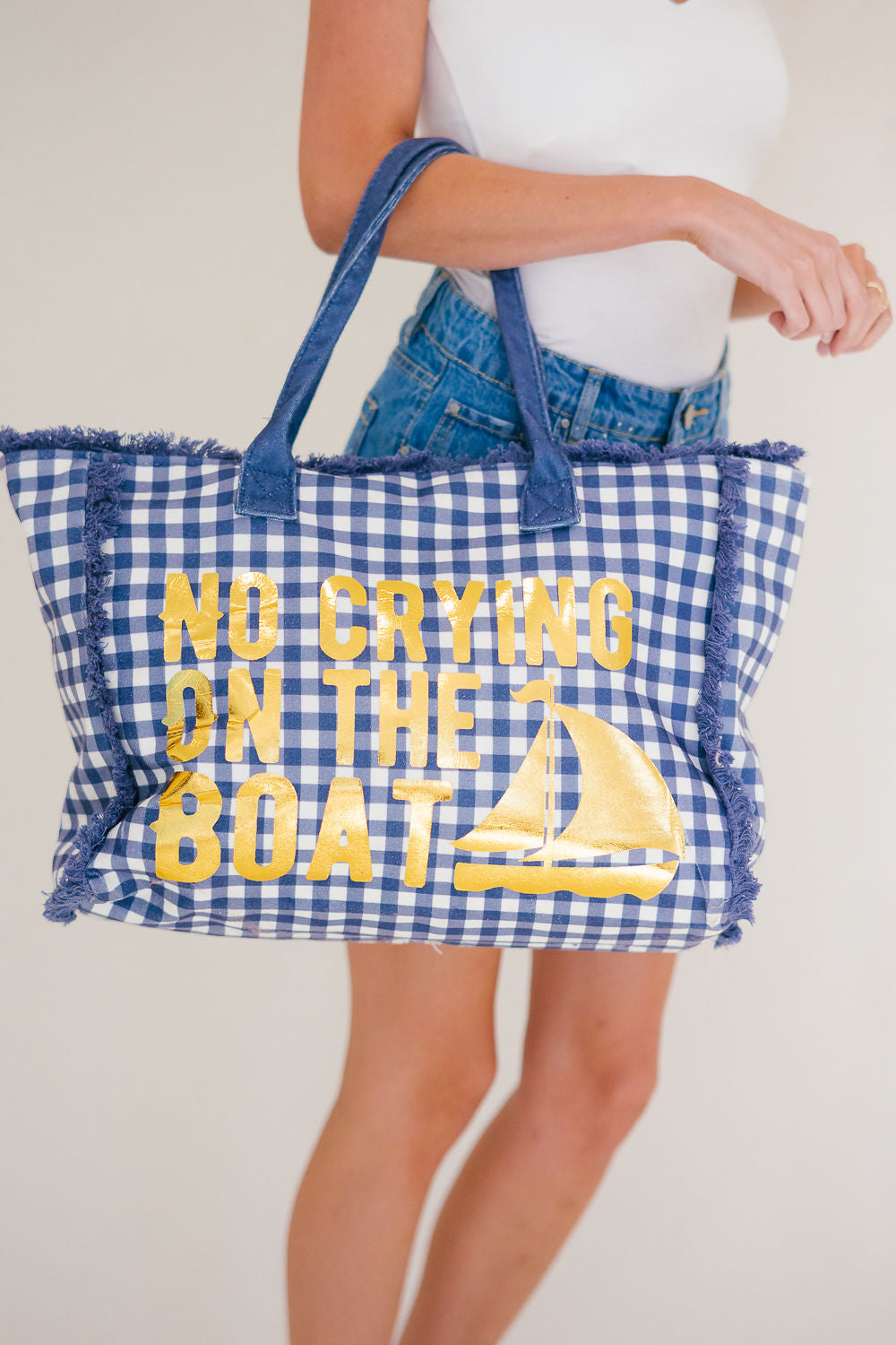 NO CRYING ON THE BOAT BLUE TOTE BAG BAG Judith March