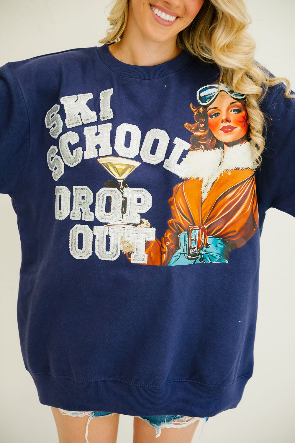 *SKI SCHOOL DROP OUT NAVY PULLOVER - LARGE PULLOVER Judith March