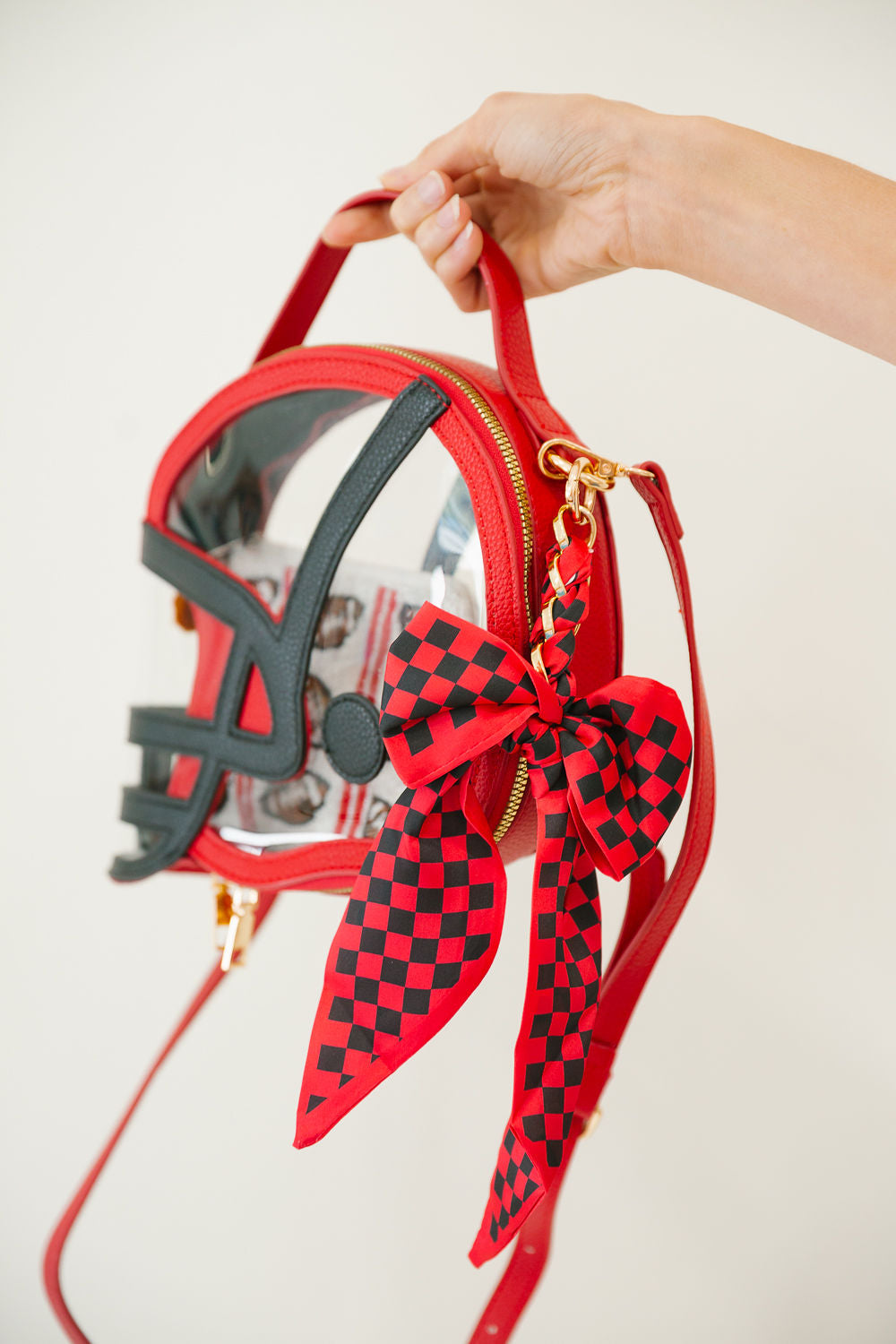GAME DAY BAG CLIPS ACCESSORIES Judith March RED & BLACK - BOW SCARF CLIP