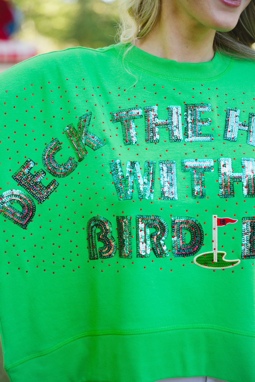 DECK THE HALLS WITH BIRDIES GREEN PULLOVER PULLOVER Judith March