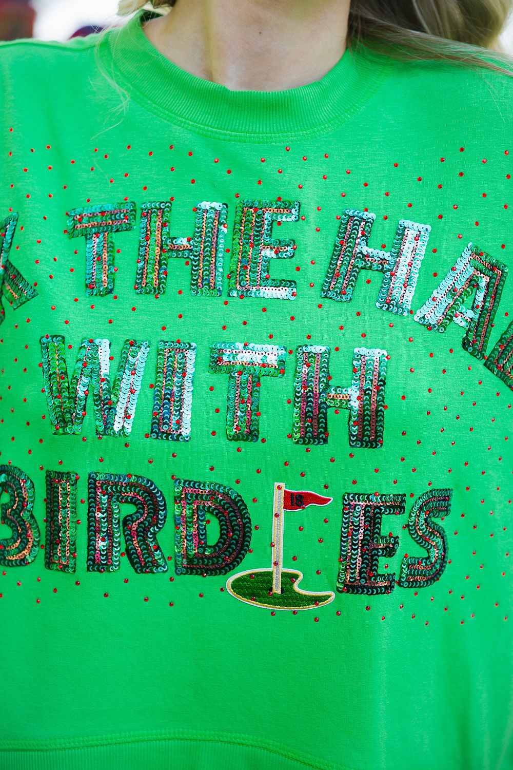 DECK THE HALLS WITH BIRDIES GREEN PULLOVER PULLOVER Judith March