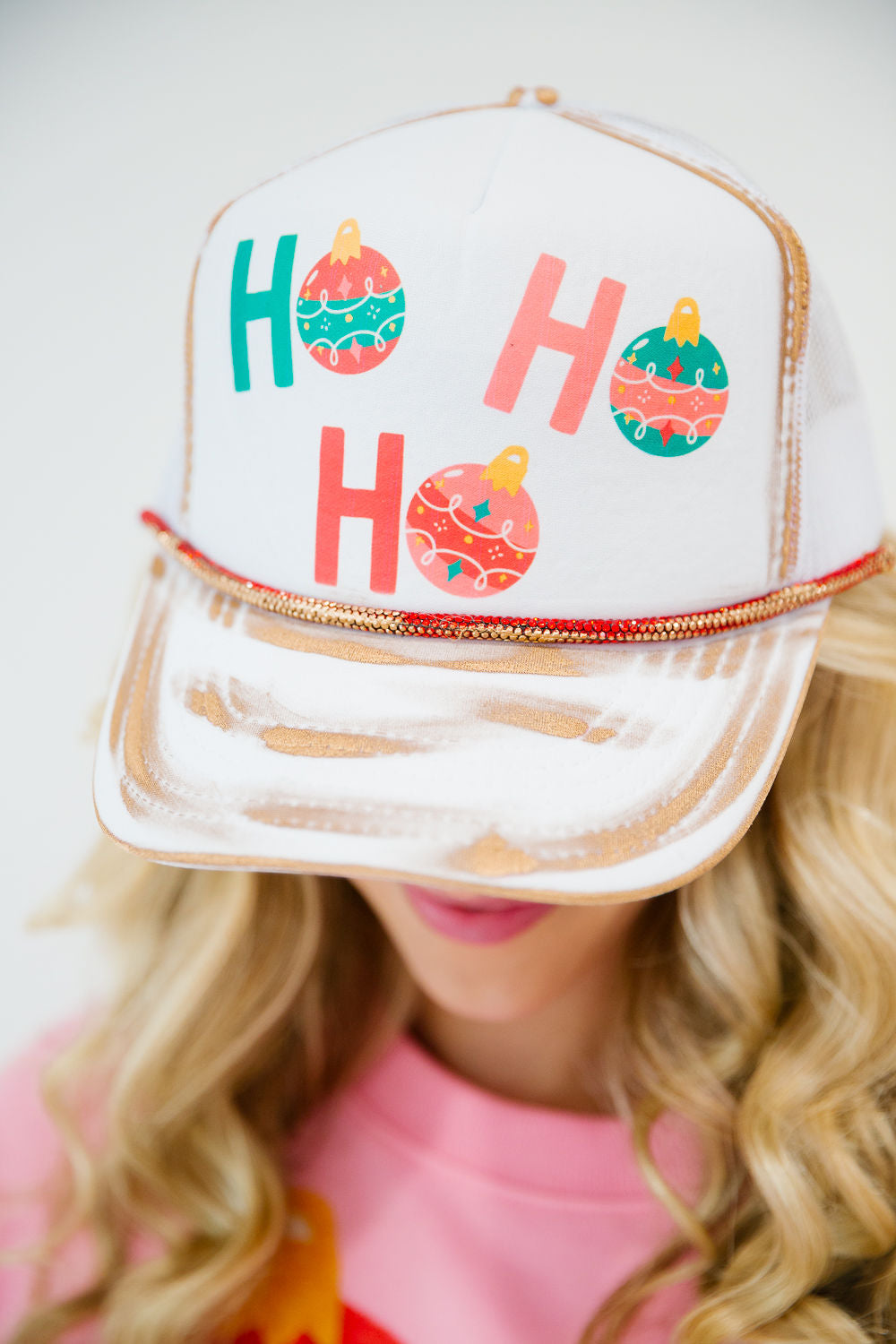 HO HO HO WHITE TRUCKER HAT TRUCKER HAT Judith March