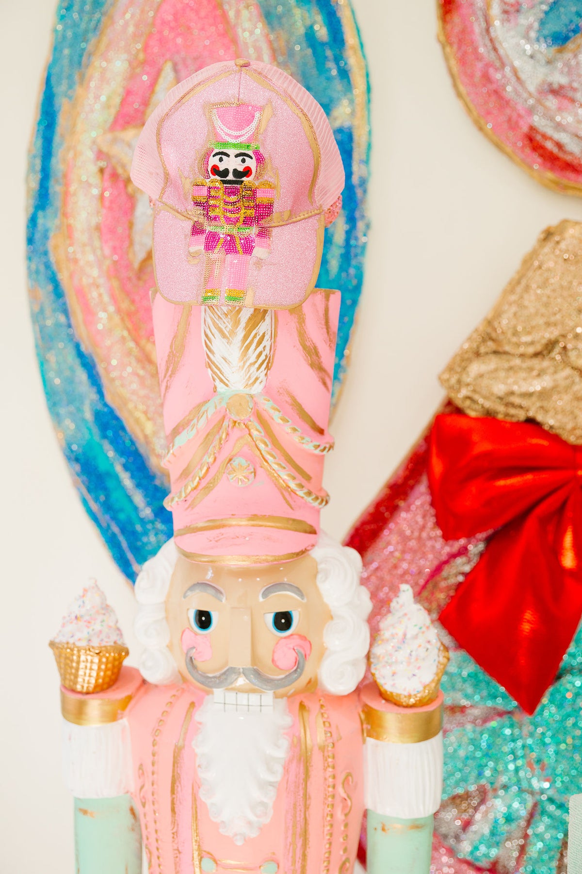 SEQUIN NUTCRACKER PINK GLITTER TRUCKER HAT TRUCKER HAT Judith March