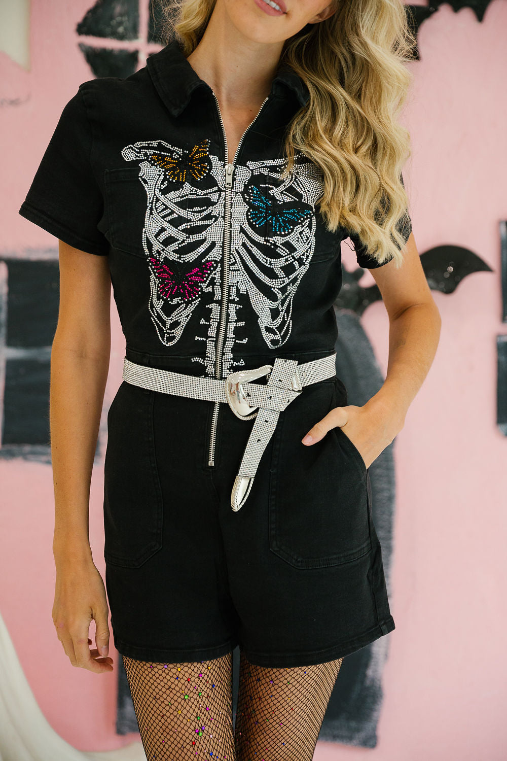 BUTTERFLY SKELETON BLACK ROMPER PULLOVER Judith March