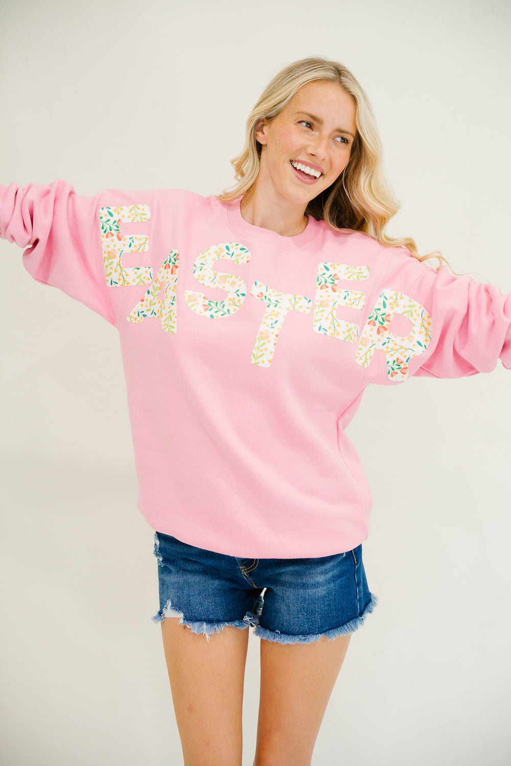 *FLORAL EASTER PINK PULLOVER - SMALL PULLOVER Judith March