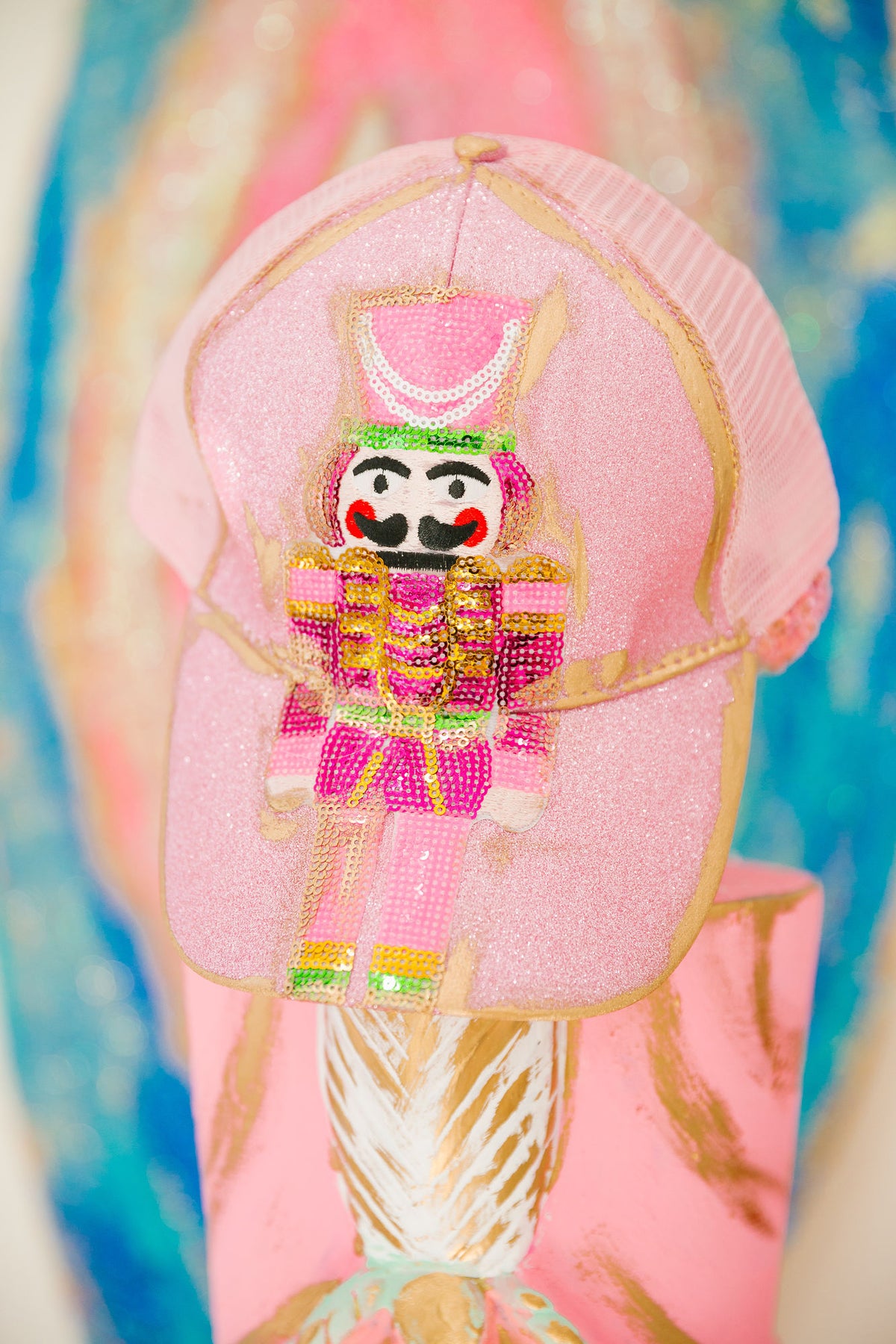 SEQUIN NUTCRACKER PINK GLITTER TRUCKER HAT TRUCKER HAT Judith March