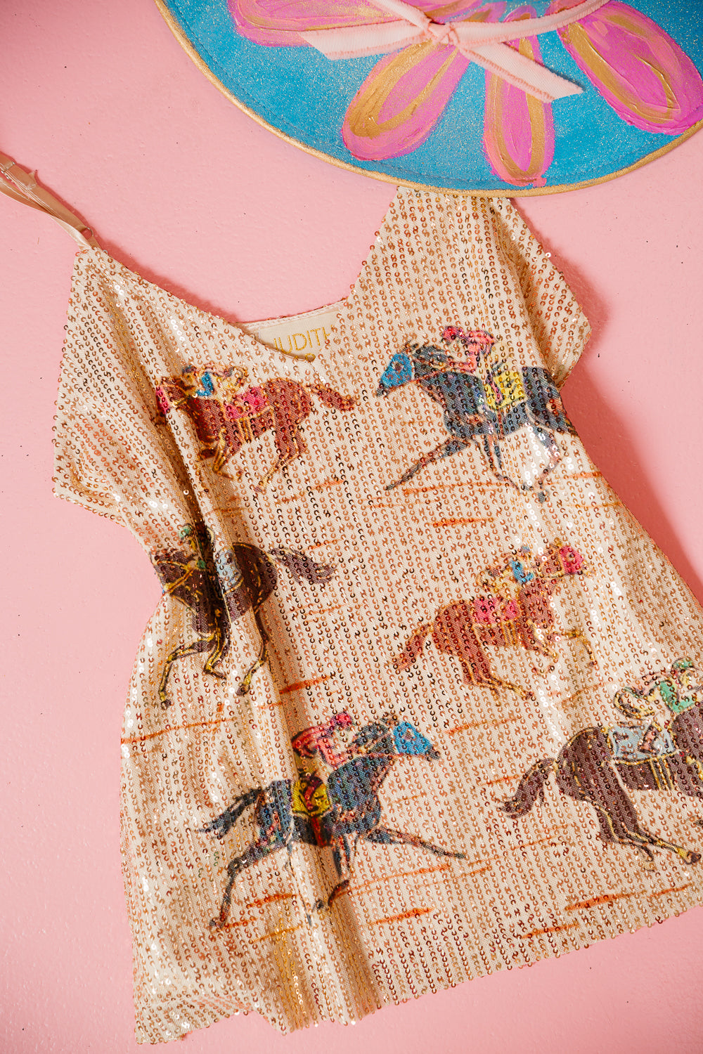 OFF TO THE RACES SEQUIN TANK TANK Judith March