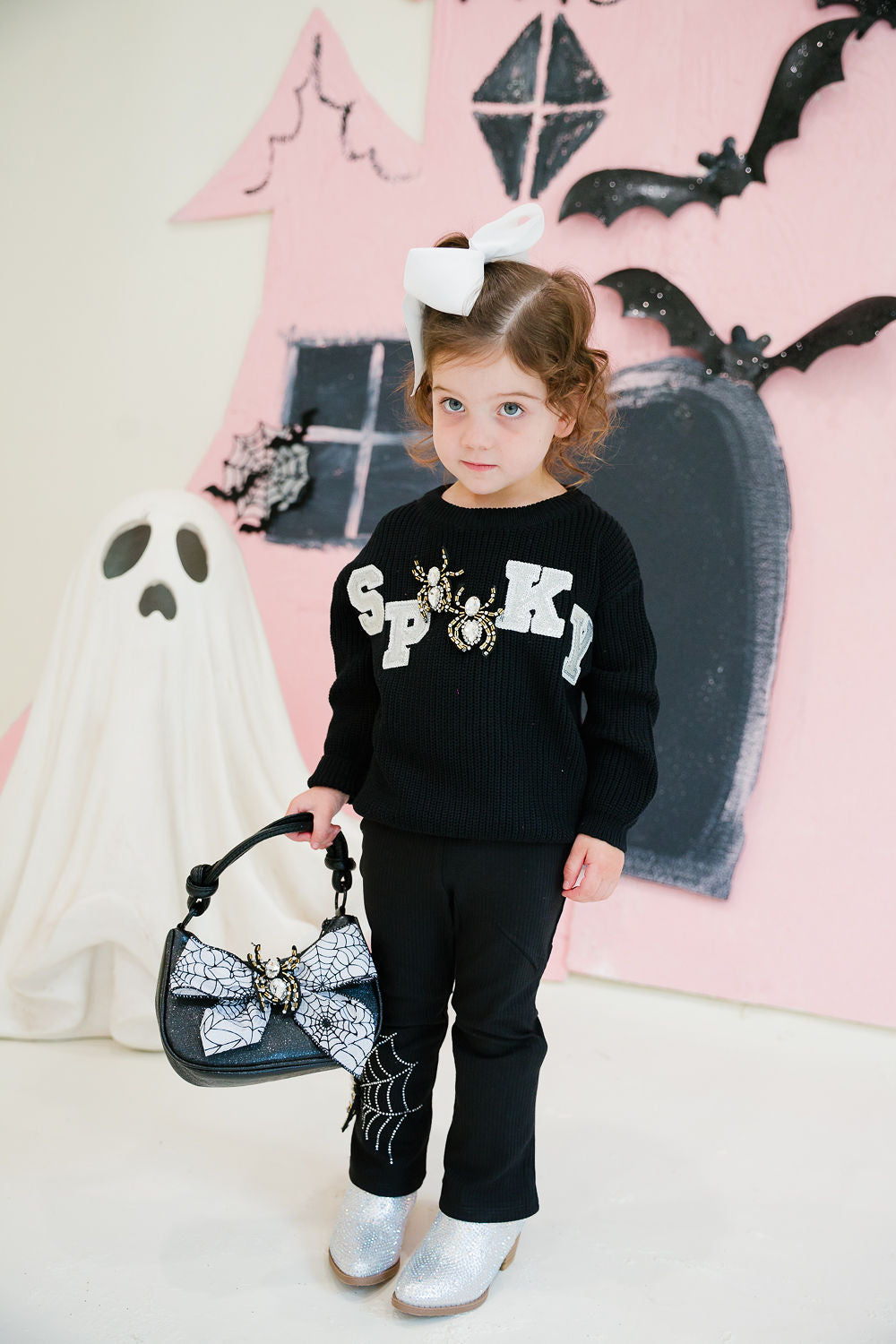 MINI KIDS SPOOKY SPIDER BLACK SWEATER