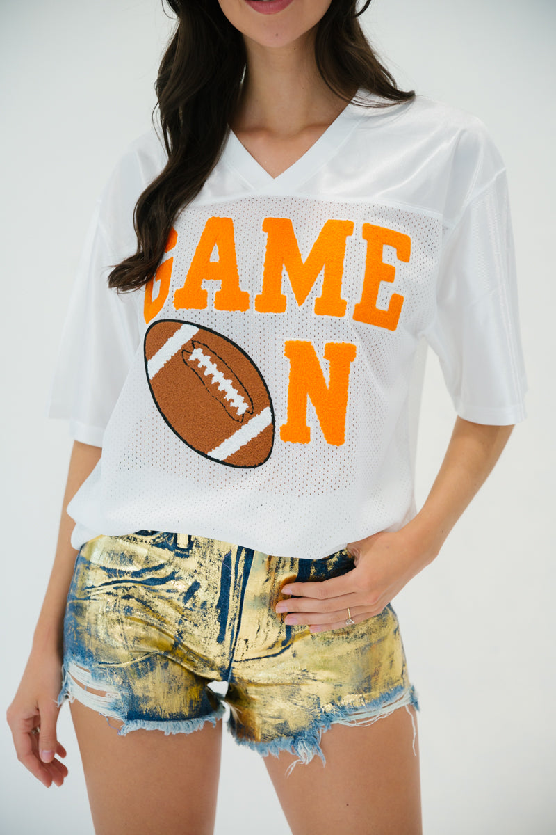 GAME ON JERSEY WITH ORANGE VARSITY gameday23 Judith March S/M (PRE-ORDER)