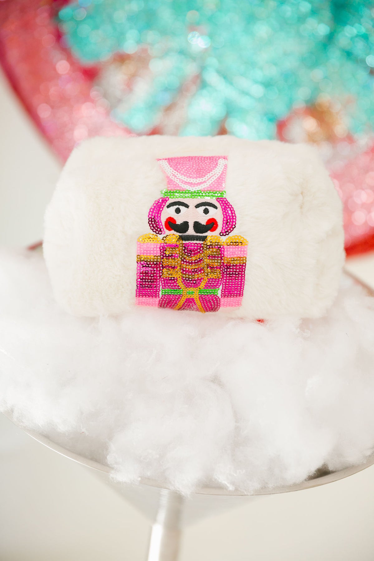 SEQUIN NUTCRACKER WHITE FUZZY BAG TERRY BAG Judith March